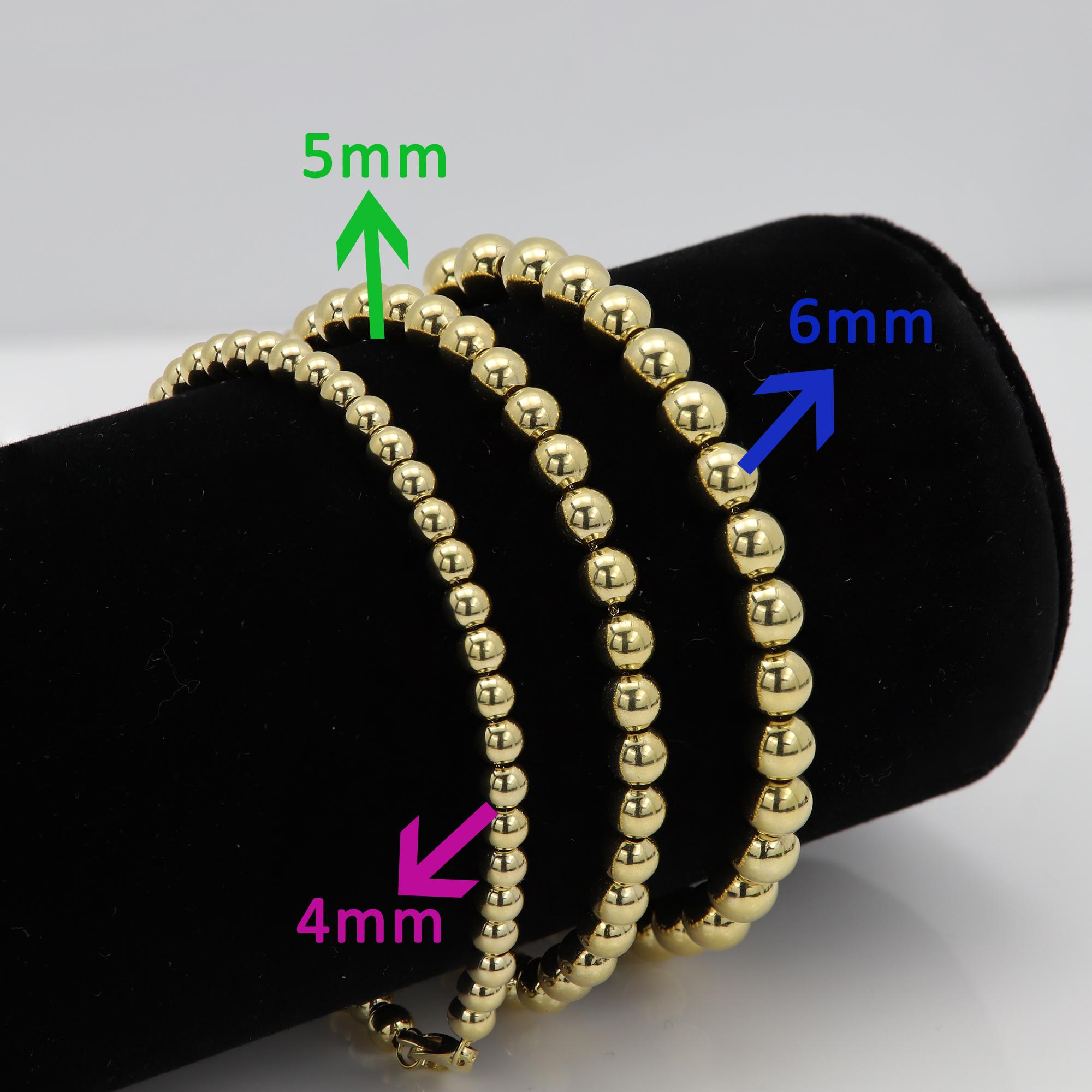 Bracelet à boules de perles en or jaune 14 carats fabriqué en Italie, 5 mm en vente 3