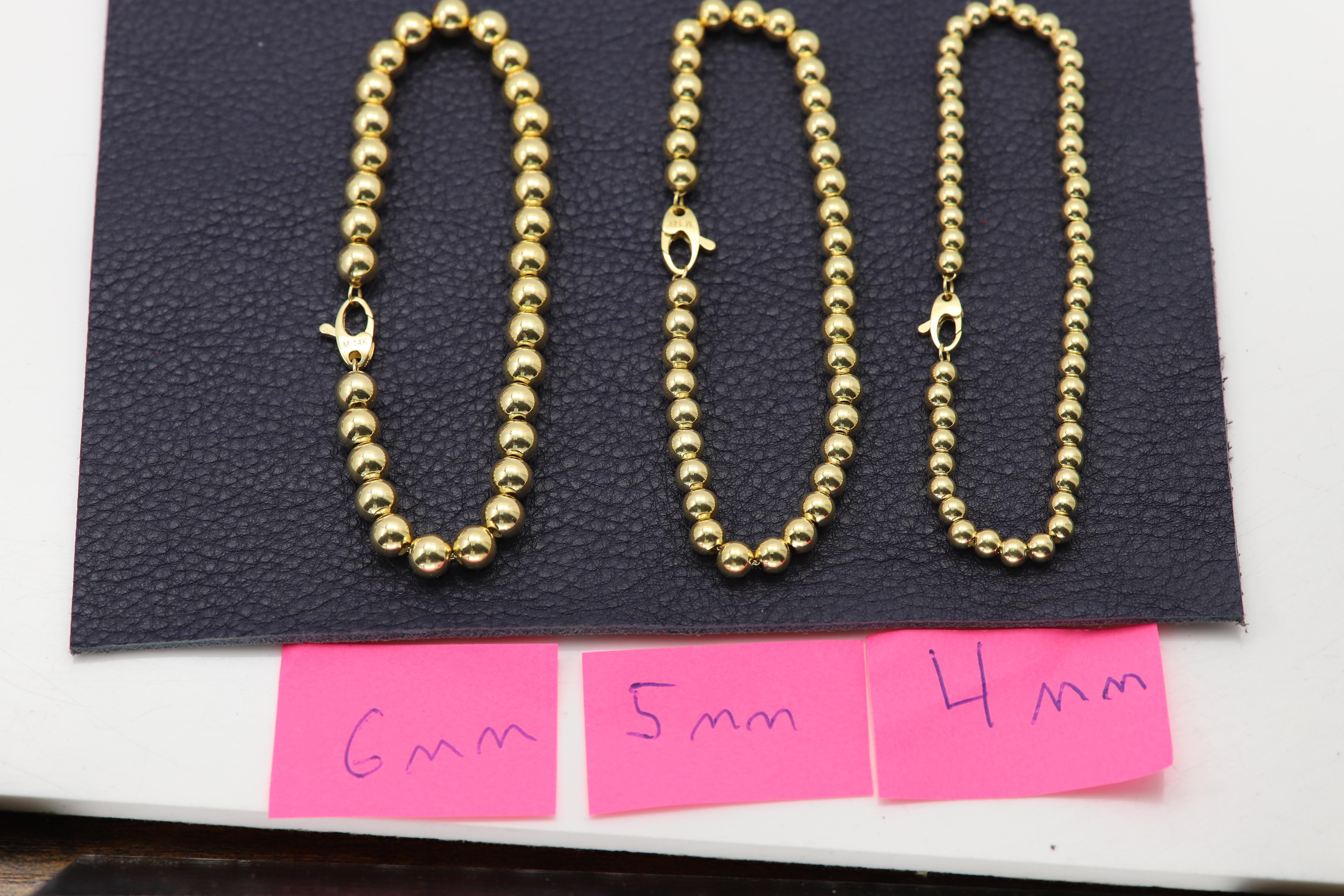 Bracelet à boules de perles en or jaune 14 carats fabriqué en Italie, 5 mm en vente 4