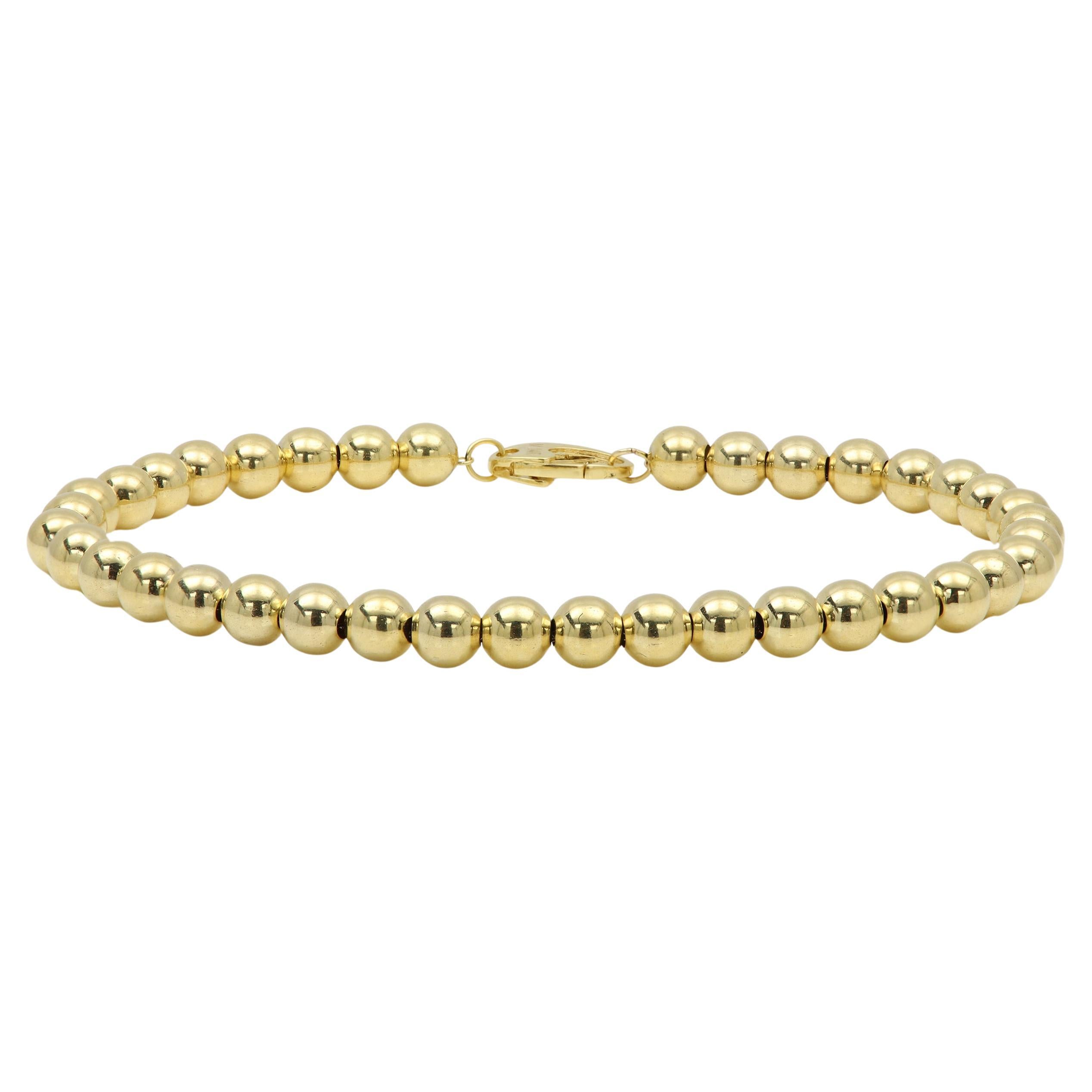 Bracciale a catena con sfere di perle Made in Italy in oro giallo 14 carati 5 mm
