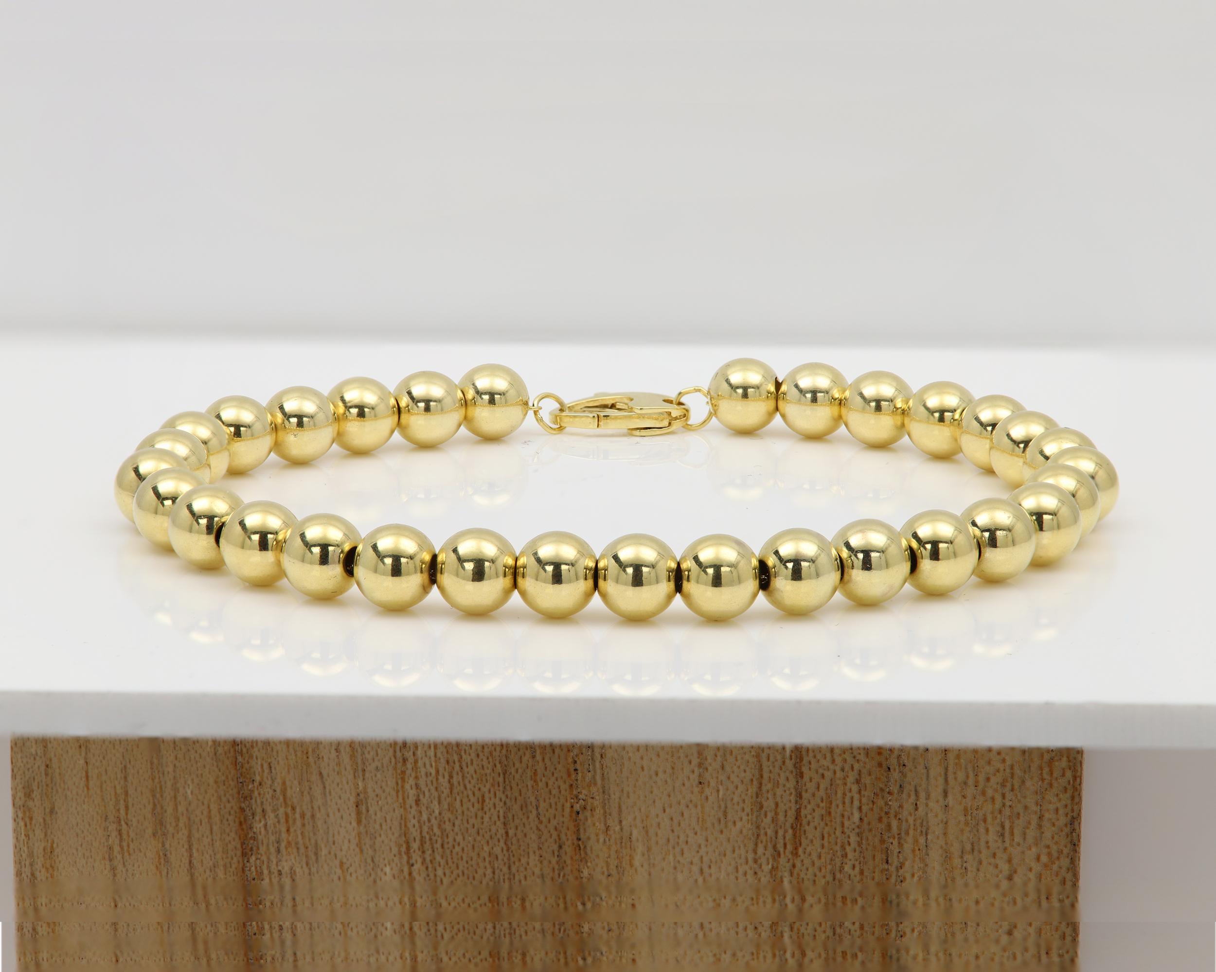 Bracciale a catena Ball and Ball Made in Italy in oro giallo 14 carati con perline da 6 mm in vendita 2