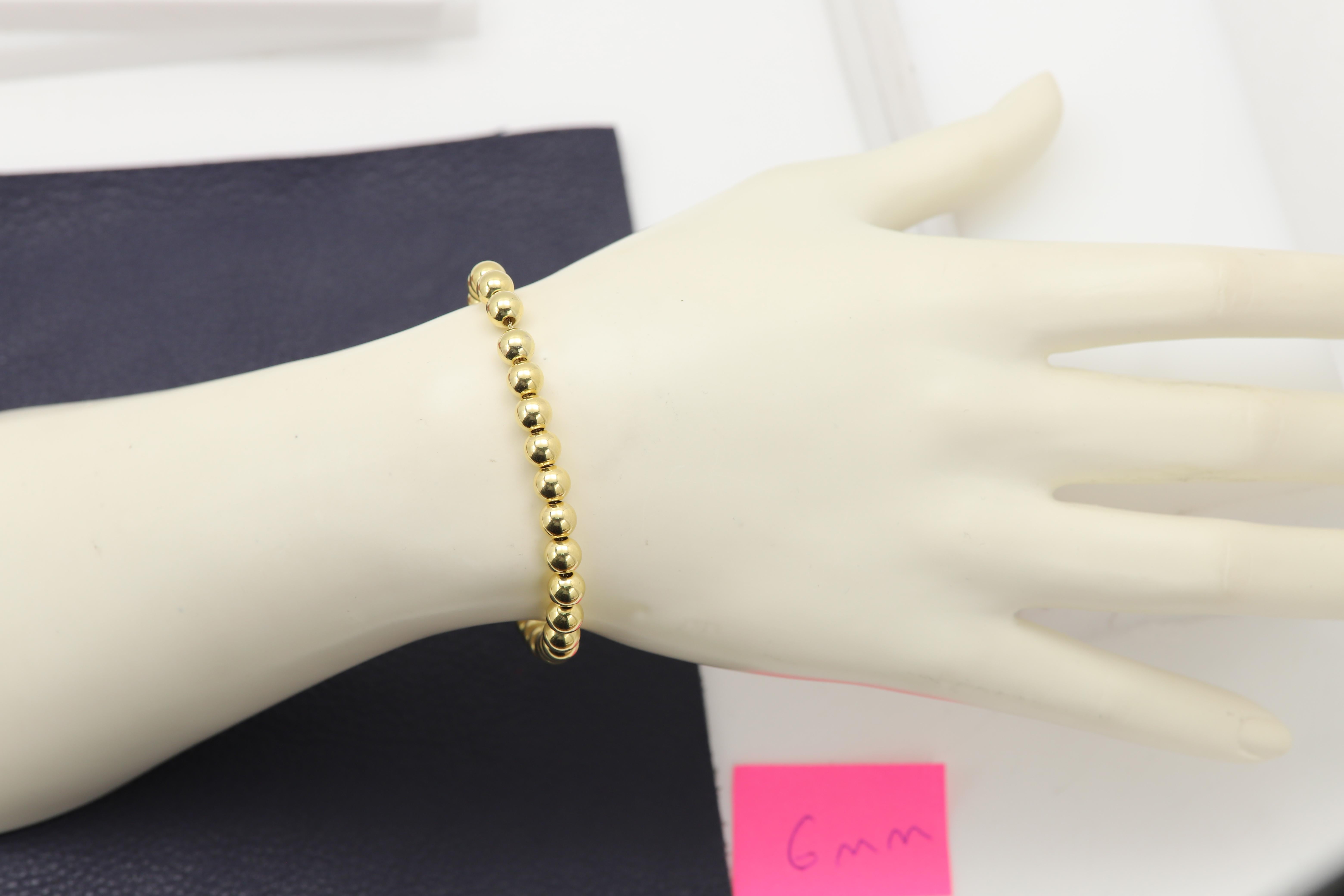 Bracciale a catena Ball and Ball Made in Italy in oro giallo 14 carati con perline da 6 mm in vendita 3