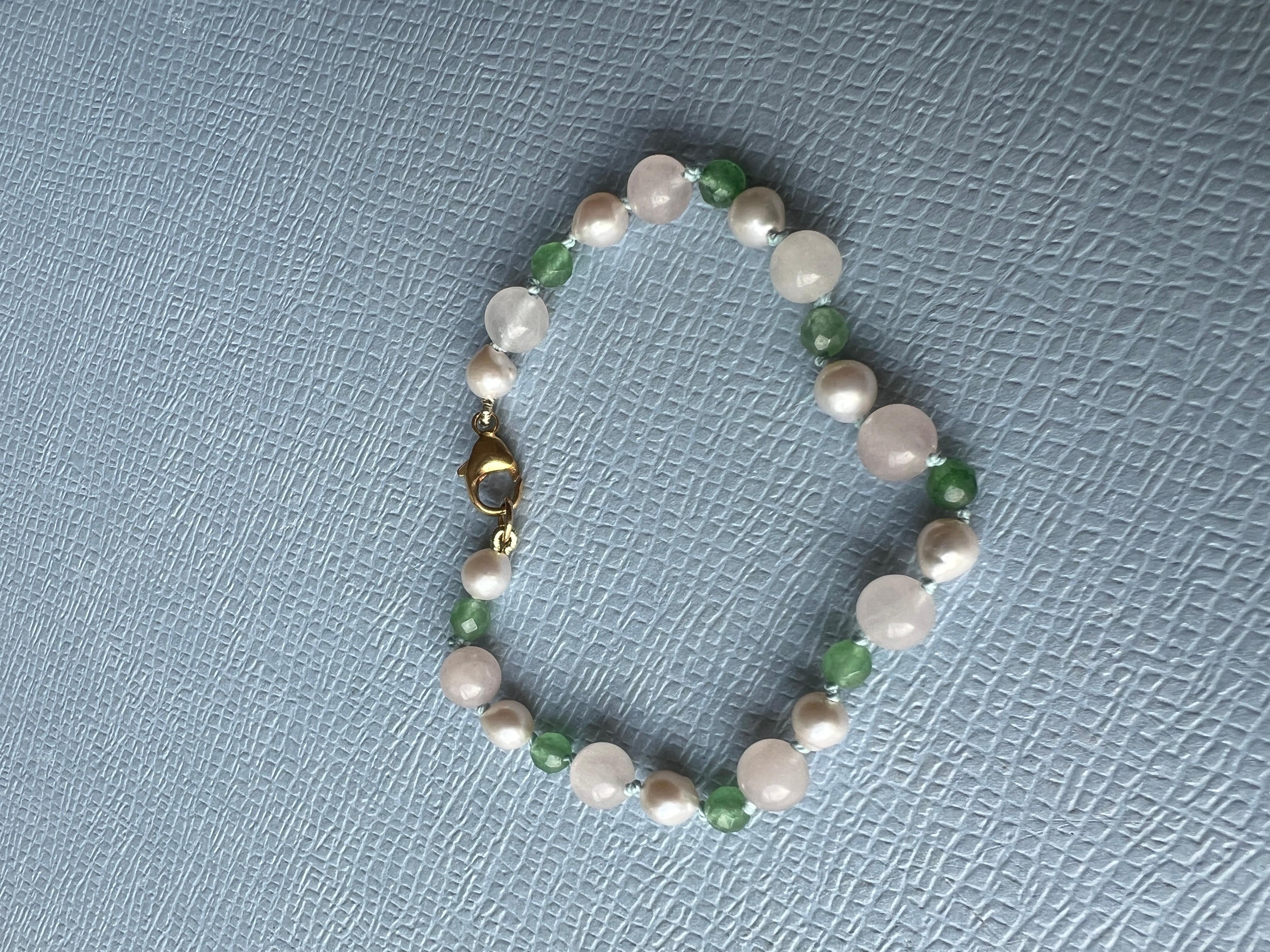 Pulsera de cuentas Perla Cuarzo rosa Crisofrasa en venta 4