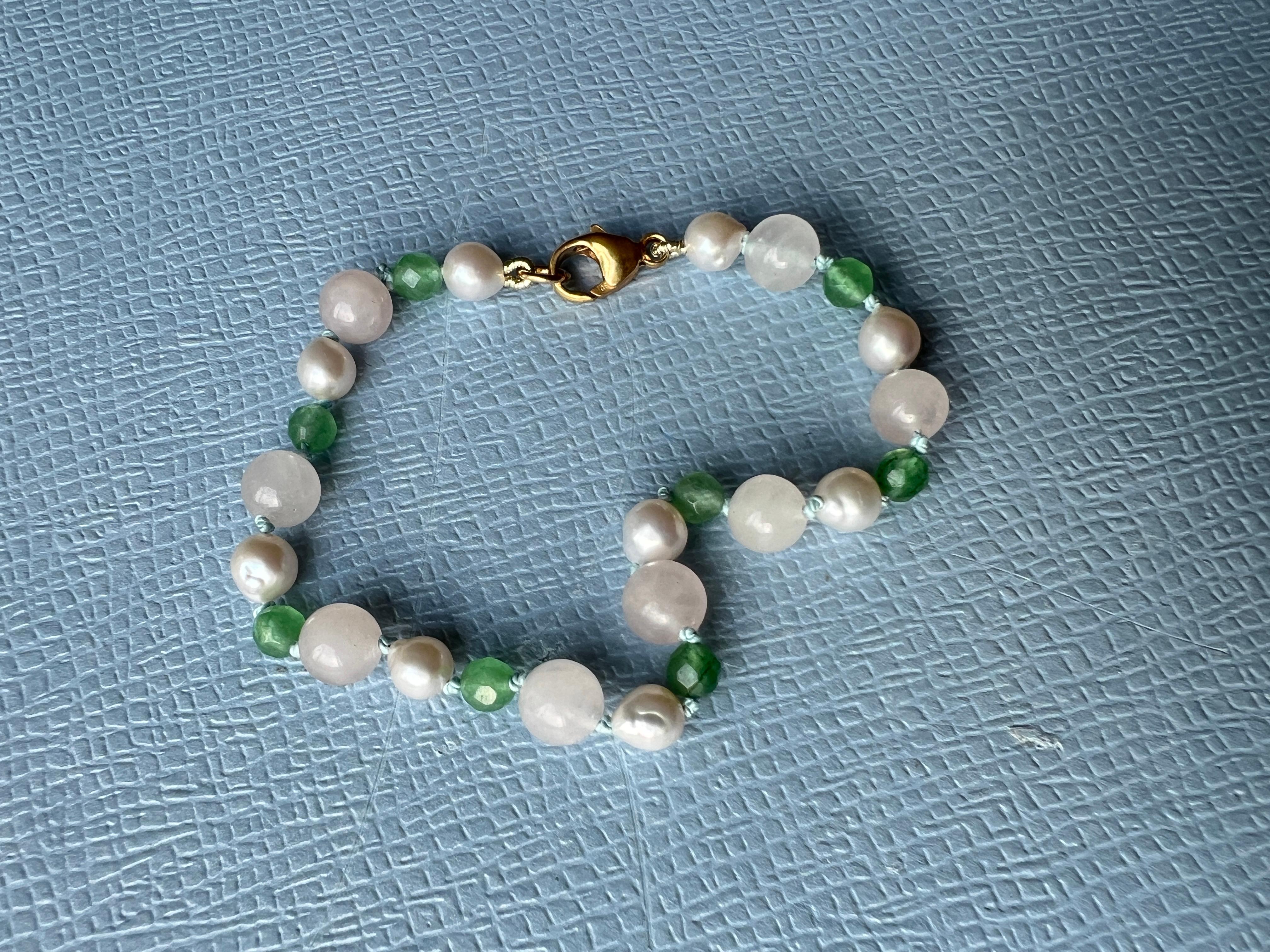 Pulsera de cuentas Perla Cuarzo rosa Crisofrasa en venta 5