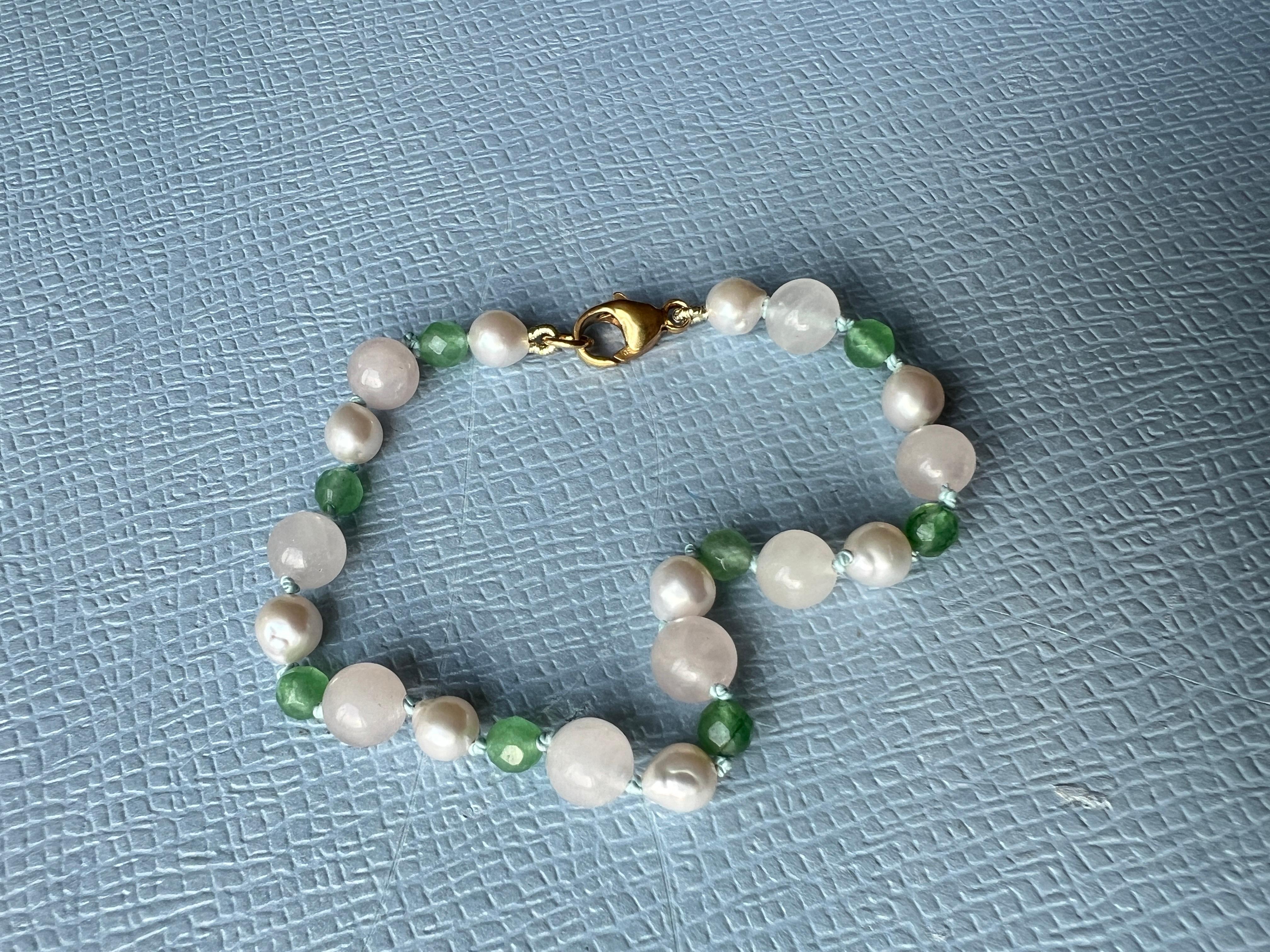 Pulsera de cuentas Perla Cuarzo rosa Crisofrasa en venta 8