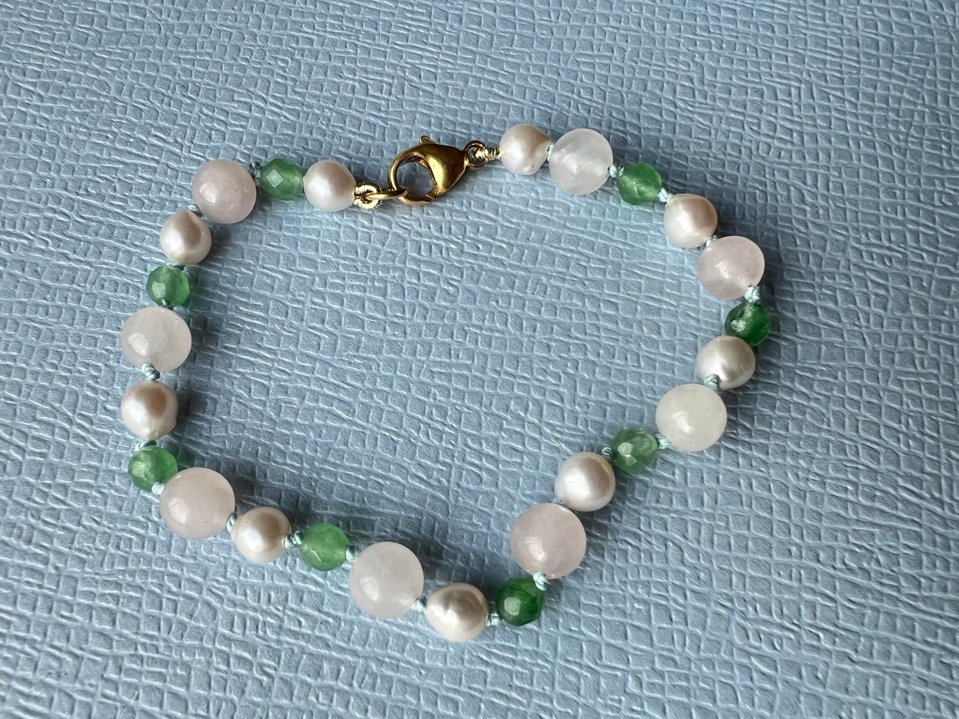 Pulsera de cuentas Perla Cuarzo rosa Crisofrasa en venta 2