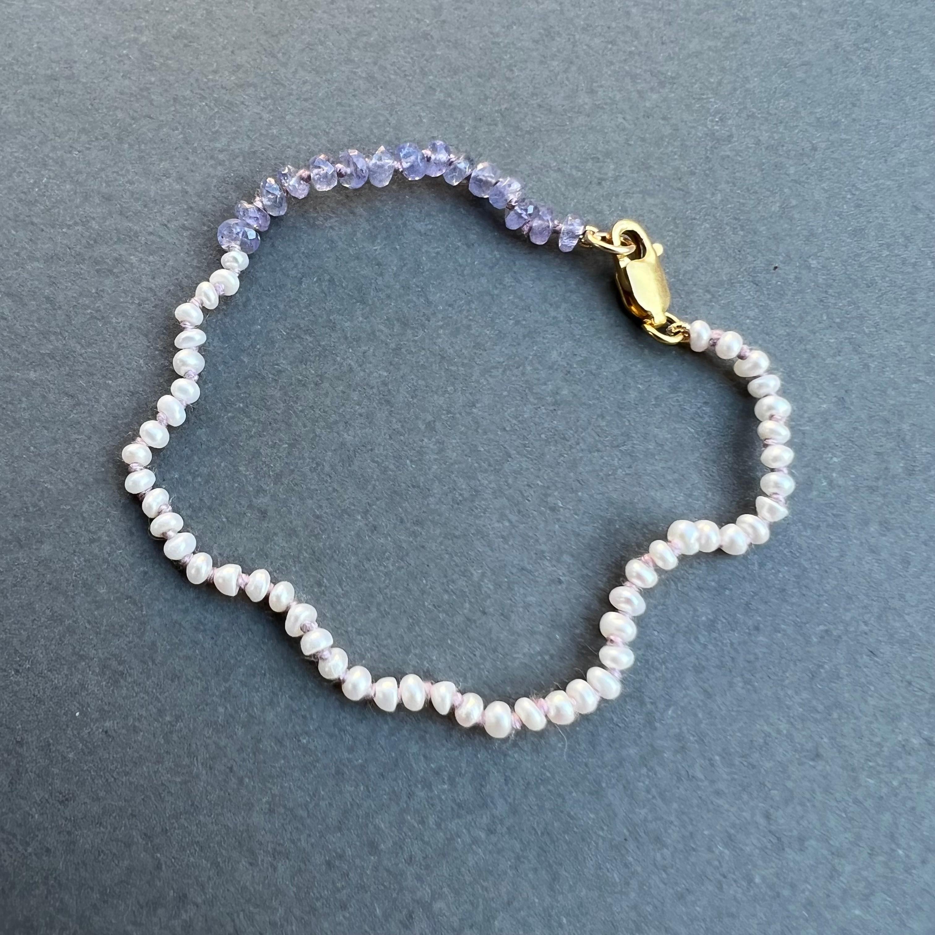 Modern Bead Bracelet White Pearl Tanzanite Silk Thread J Dauphin