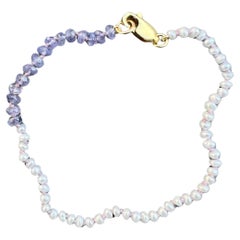 Bracciale di perline Perla bianca Tanzanite Filo di seta J DAUPHIN