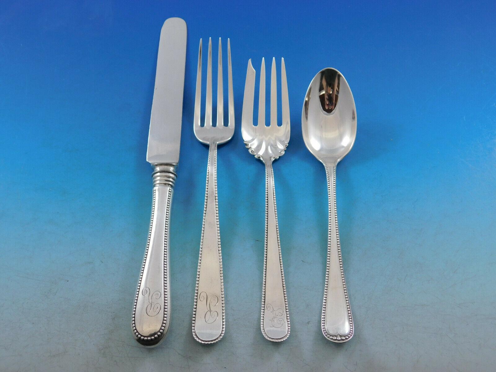 Bead by Davis & Galt Sterling Silver Flatware Set Service 38 Pieces Monogram R In Excellent Condition In Big Bend, WI