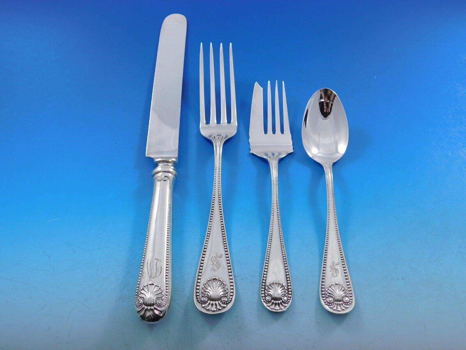 Bead by Whiting Sterling Silver Flatware Set for 8 Service 110 pcs Dinner In Excellent Condition In Big Bend, WI