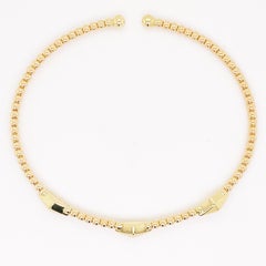 Bead Cuff Bracelet w Pyramid Stations, Yellow Gold, Flexible Bangle Stackable