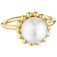 Bead Halo Akoya Cultured Pearl Ring in 18K Yellow Gold