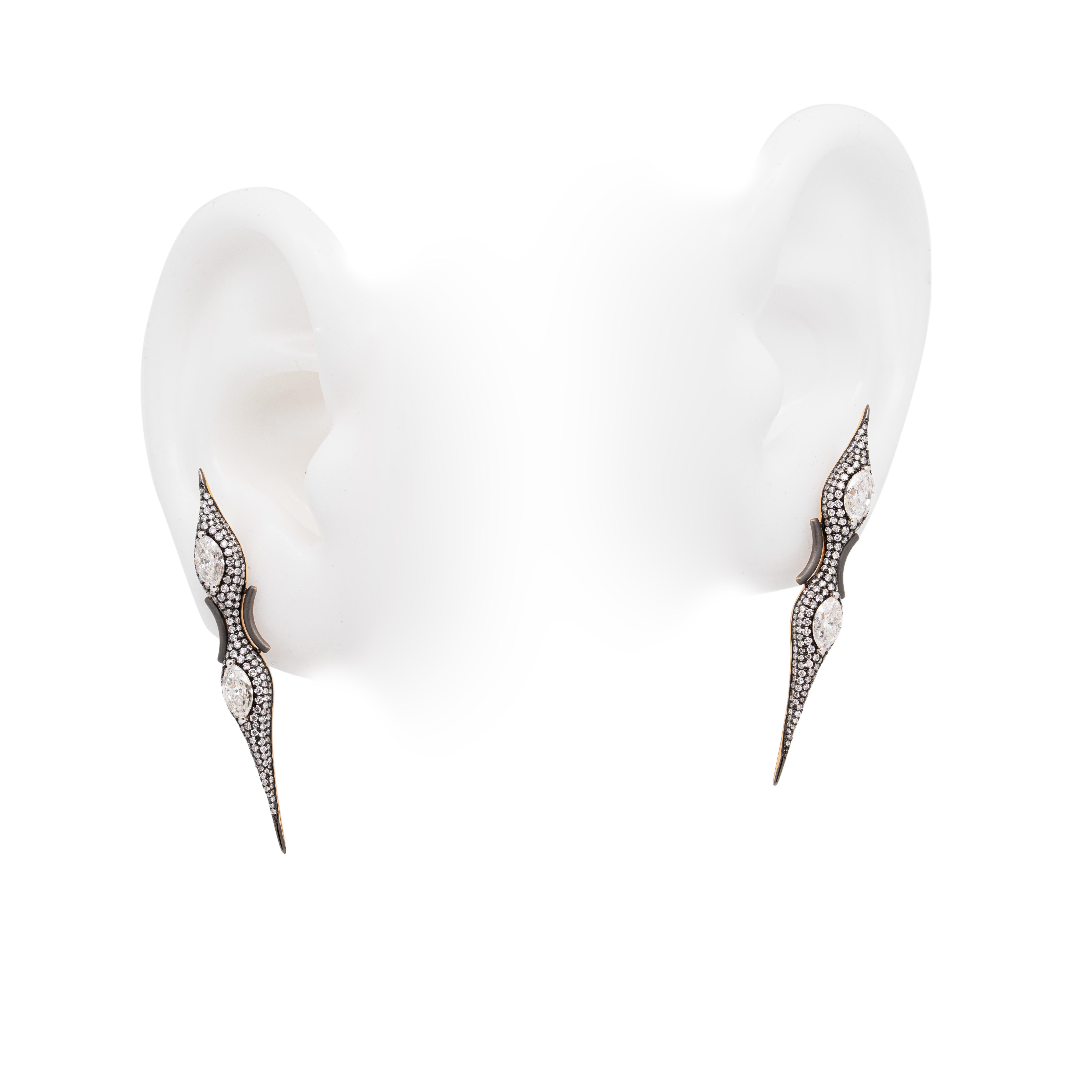 Pendientes de diamantes Bead Lightning, oro rosa de 18 quilates, Austy Lee Moderno en venta