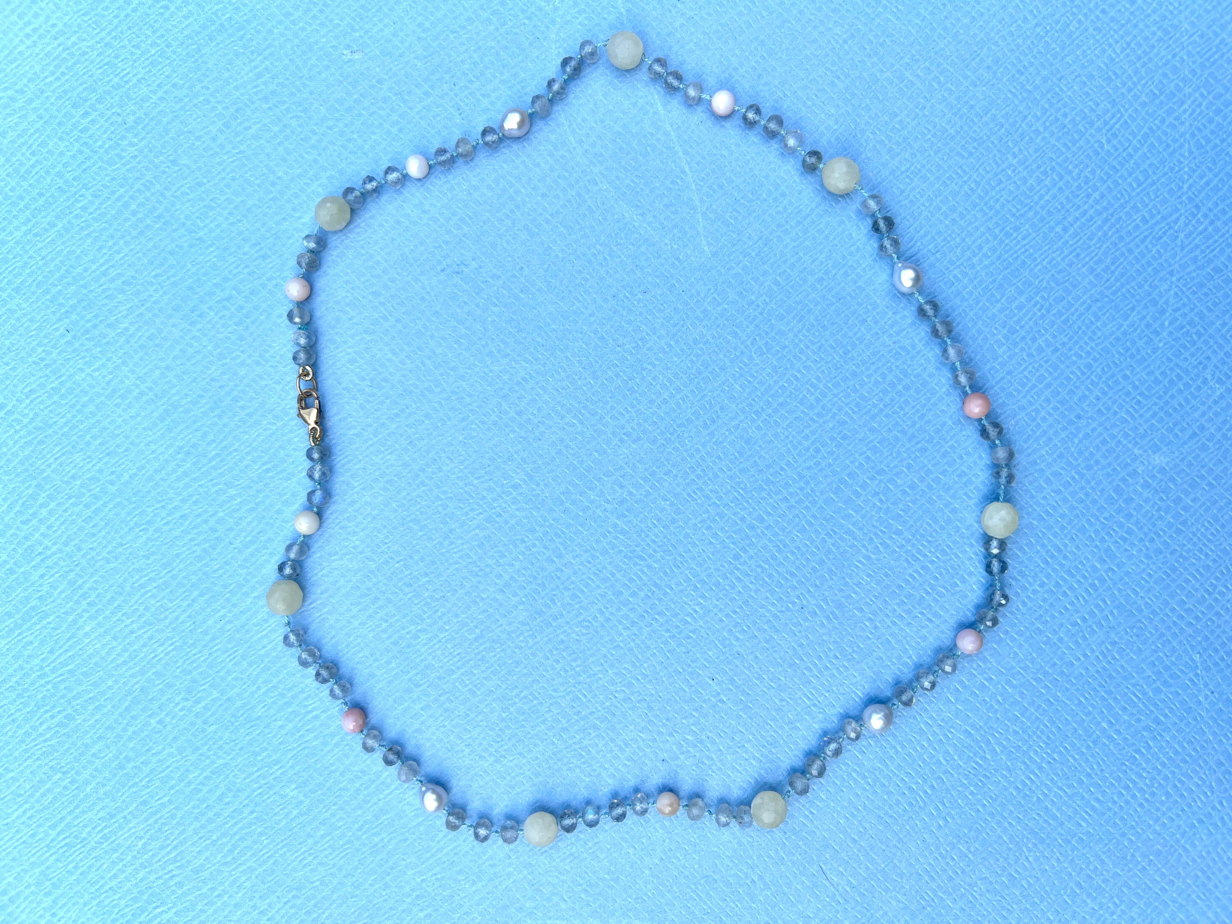 Perlenkette Multi Edelstein Perle Rosa Opal Labradorit Gelb Calcit (Viktorianisch) im Angebot