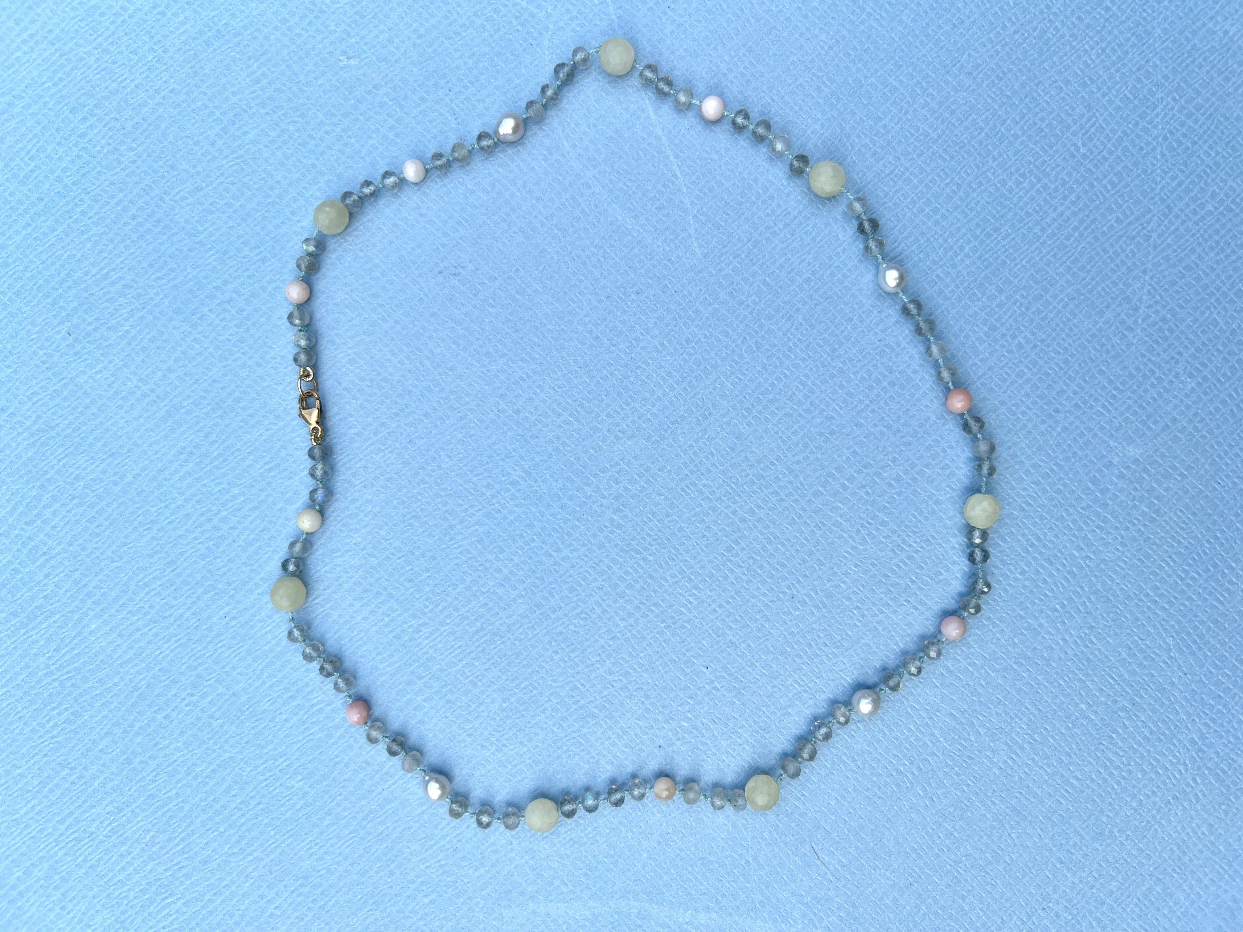 Perlenkette Multi Edelstein Perle Rosa Opal Labradorit Gelb Calcit im Zustand „Neu“ im Angebot in Los Angeles, CA