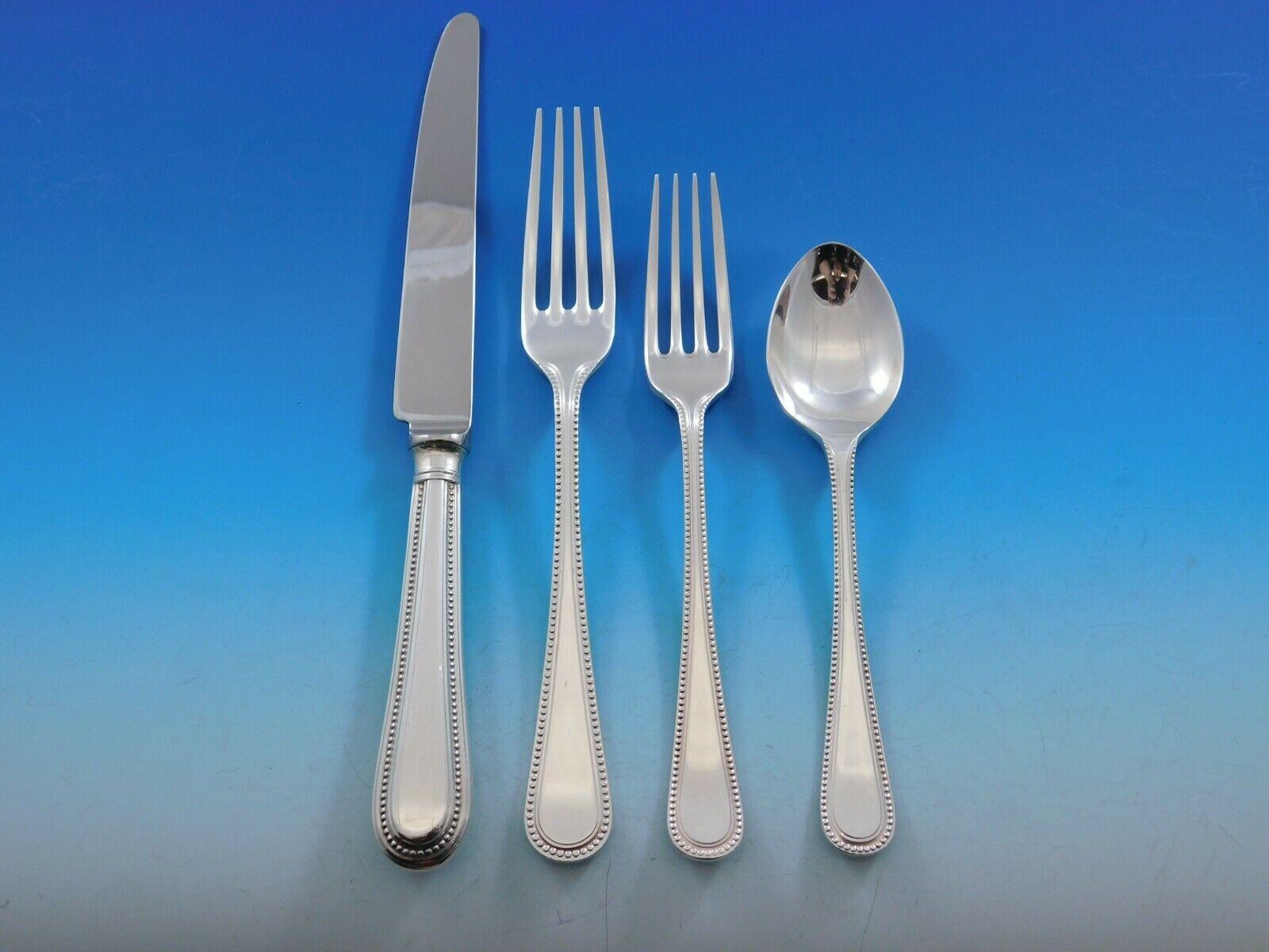 20th Century Bead Round by Carrs Sterling Silver Flatware Set Dinner for 12 Service 67 Pieces For Sale