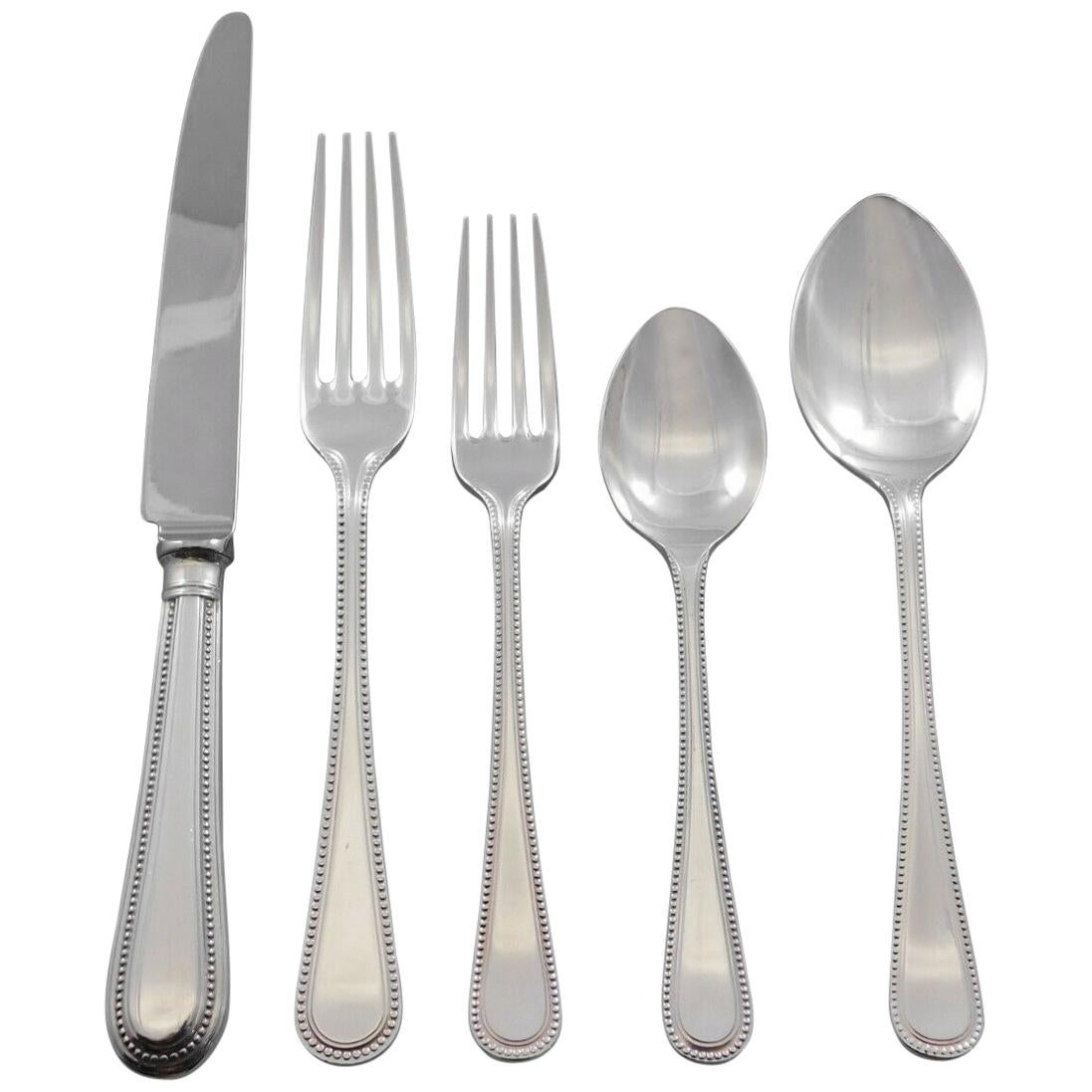 Bead Round by Carrs Sterling Silver Flatware Set Dinner for 12 Service 67 Pieces For Sale
