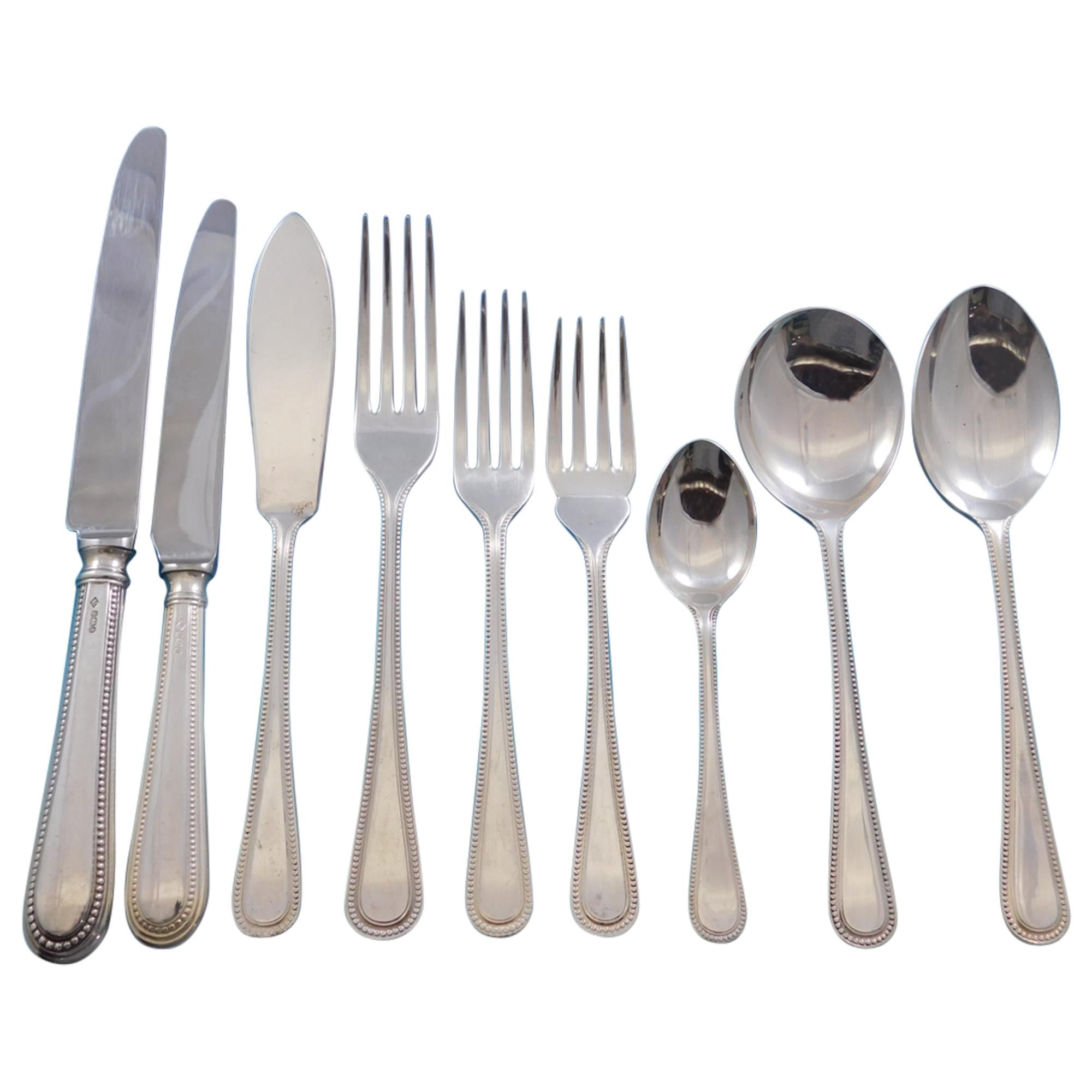 Bead Round by Carrs Sterling Silver Flatware Set Dinner Service 87 pcs England For Sale