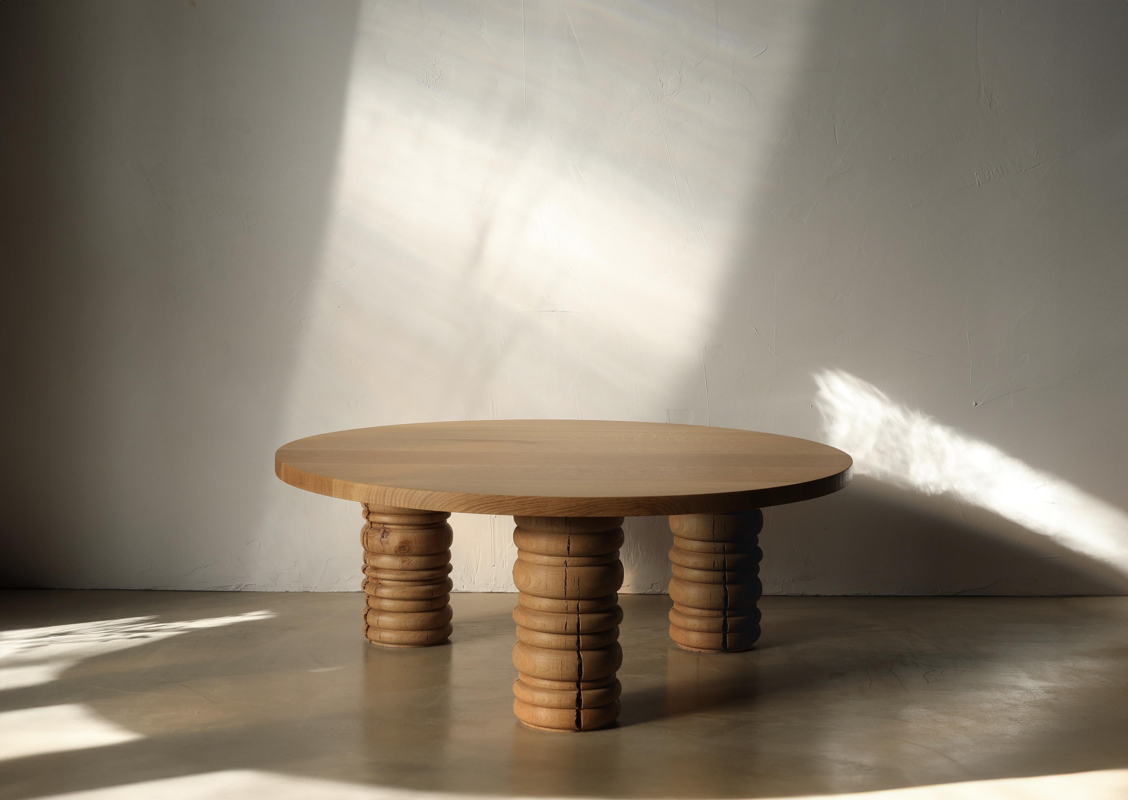 The round Bead coffee table is 42” in diameter and 16” high. The default top is rift-sawn white oak and the bases are solid white oak. Materials, finishes, and sizes may be optioned out at additional cost.

BEAD - This collection is a blend of