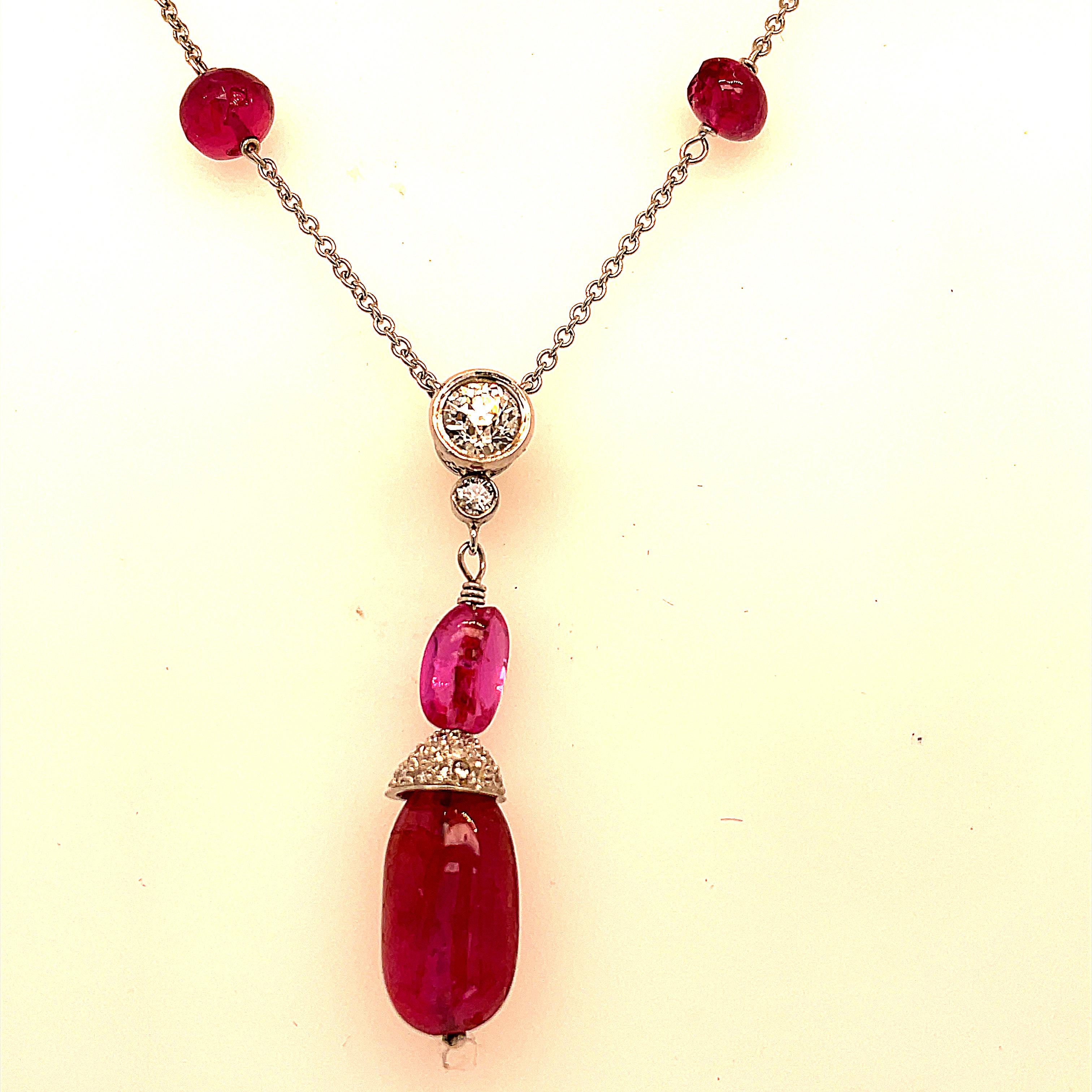 Bead Ruby Diamond Bead Necklace In Good Condition In New York, NY