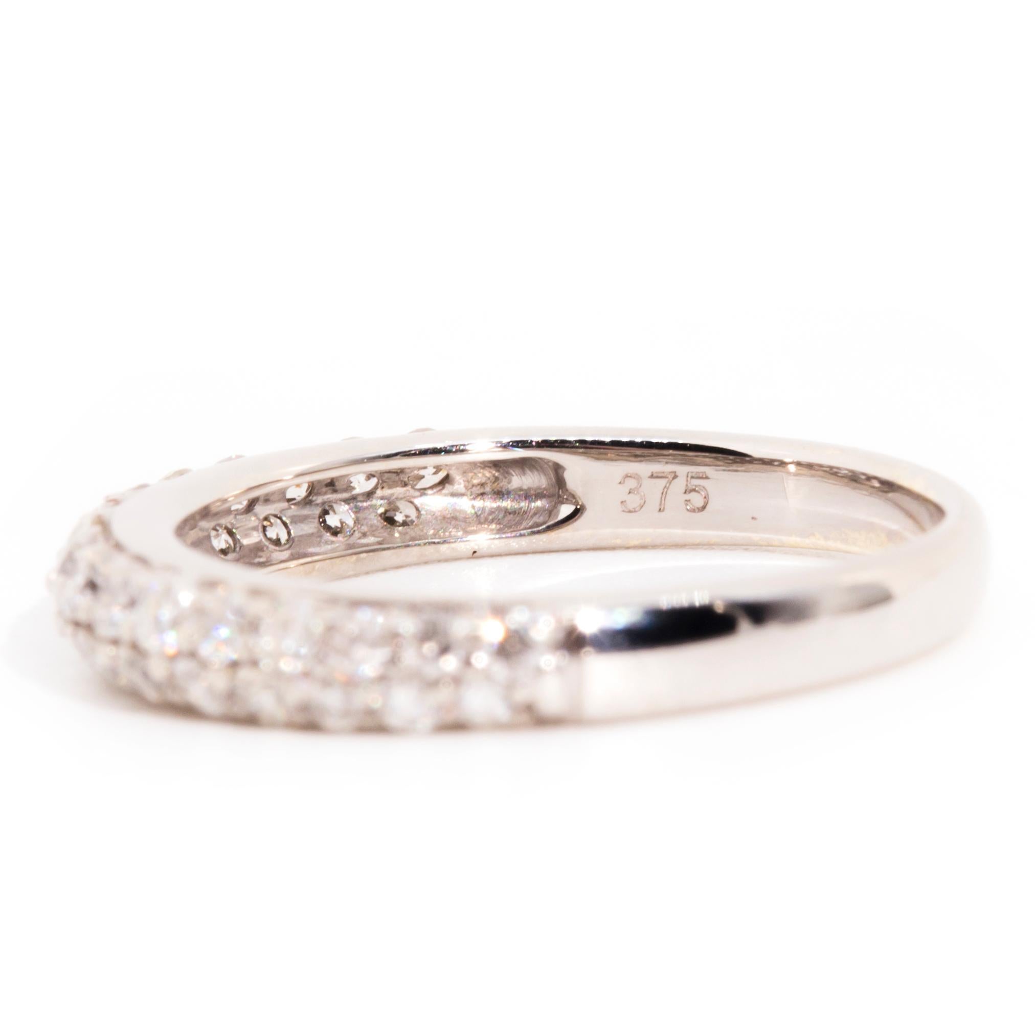 Women's Bead Set Round Brilliant Cut Diamond 9 Carat White Gold Vintage Band Ring For Sale