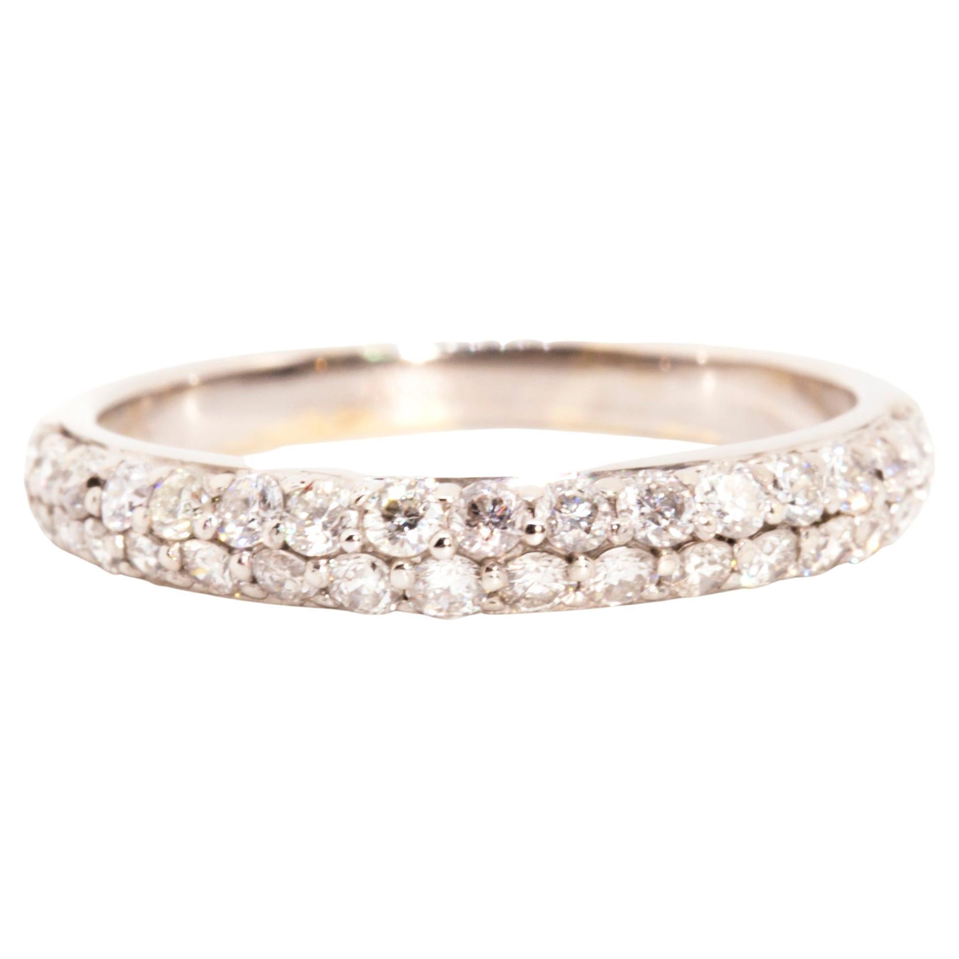 Perlenbesetzter runder Diamant im Brillantschliff 9 Karat Weißgold Vintage Band Ring