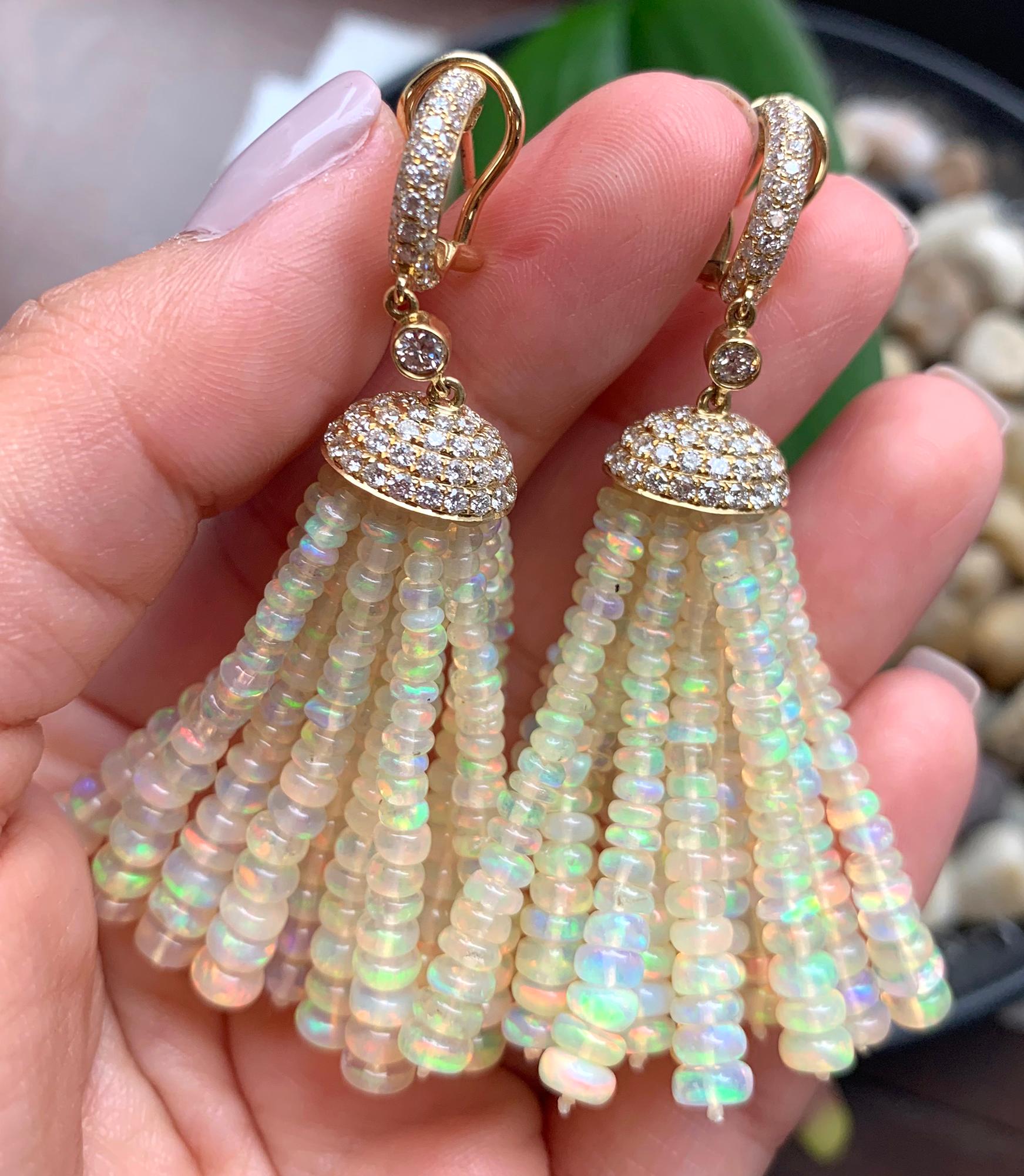 Contemporary Goshwara Opal Tassel Bead Strands And Diamond Earrings
