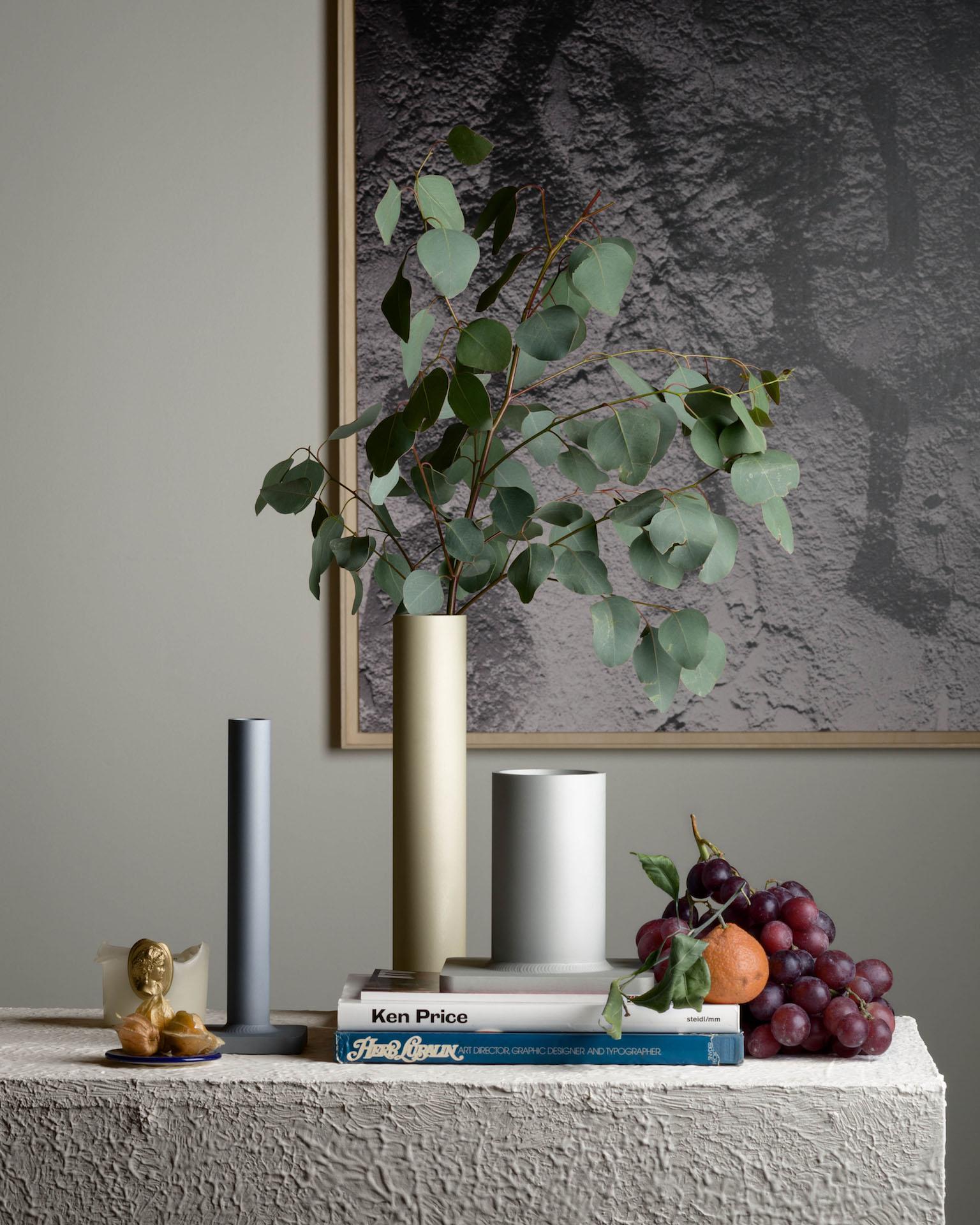 Contemporary Bead Vase 17H Soft Gold For Sale