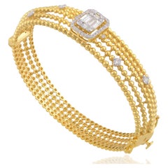 Beaded 14 Karat Gold Diamond Sunlight Bangle Bracelet 