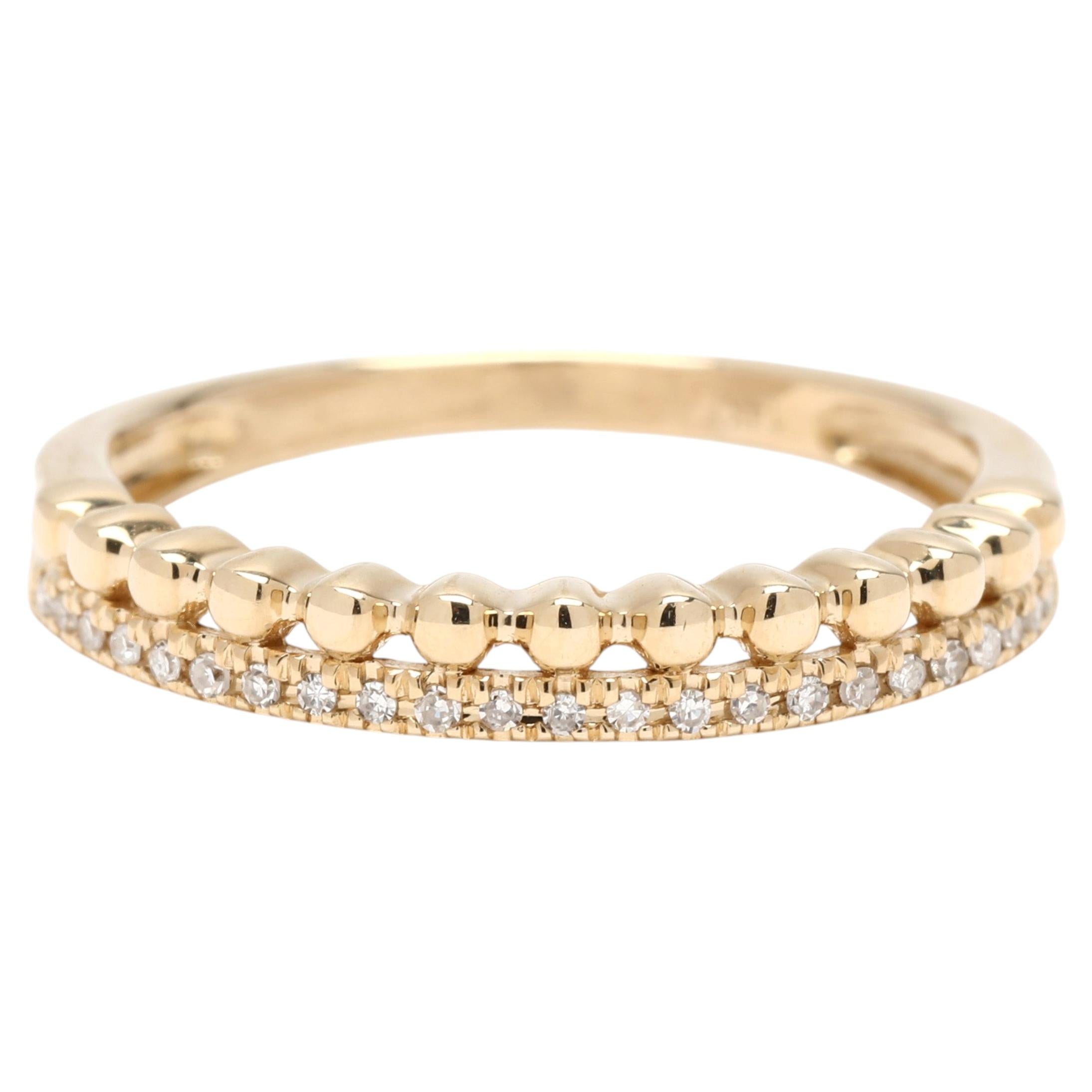 Beaded 2 Row Band Ring, 14k Gelbgold, Ringgröße 6