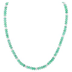 Collana di diamanti con perline con smeraldo dello Zambia 24,84TCW Gioielli in oro bianco 14 carati