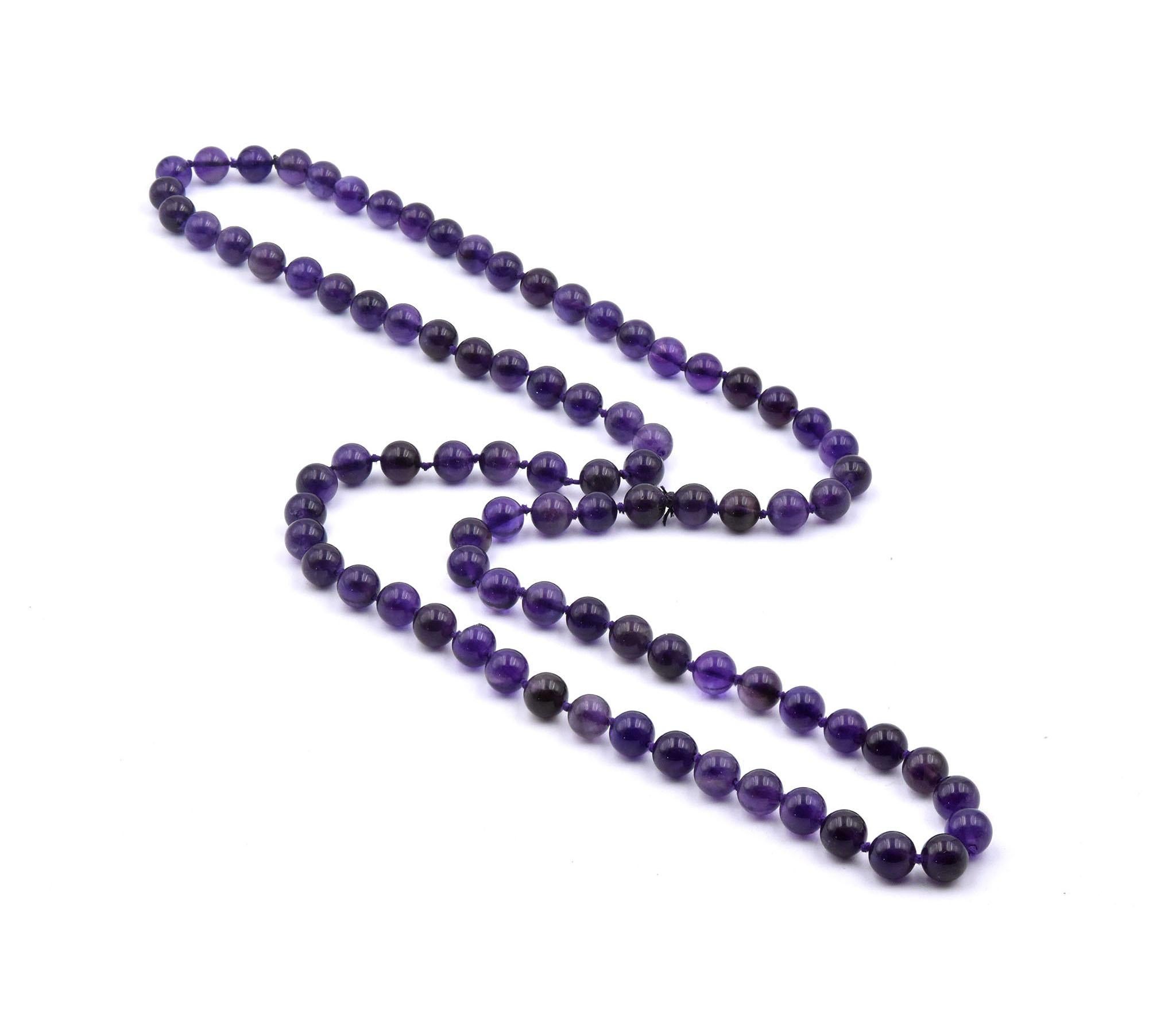Material: amethyst
Dimensions: necklace measures 32-inches
Weight: 60.78 grams
