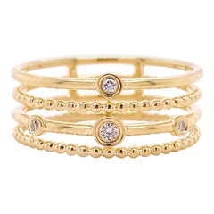 Ensemble de bagues « Station » à diamants sertis en perles et en chaton, 4 en 1, or 14 carats, FABRIQUÉ SUR COMMANDE LR51278