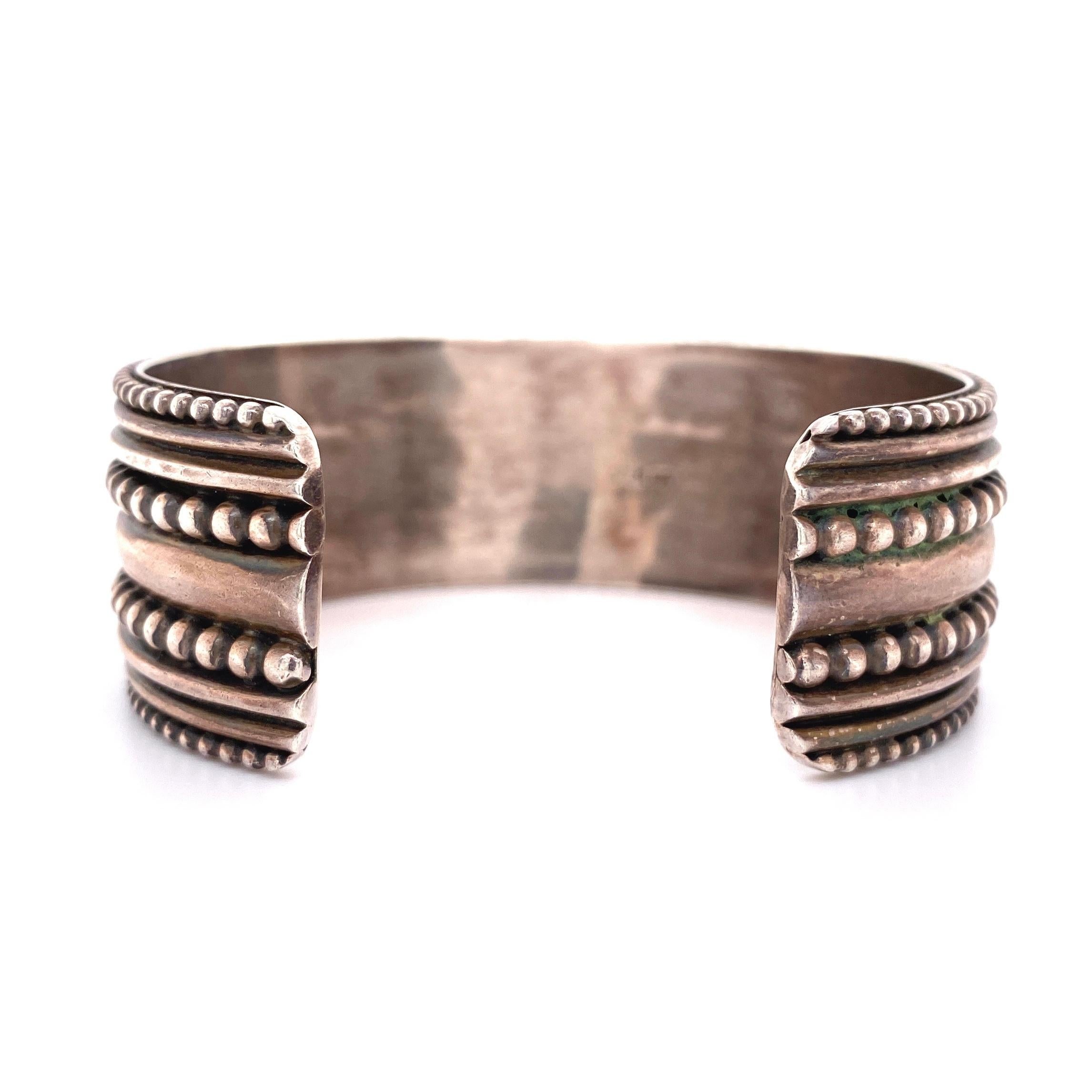 Beaded and CZ Crystal Sterling Silver Cuff Bangle Bracelet Estate Fine Jewelry In Excellent Condition For Sale In Montreal, QC