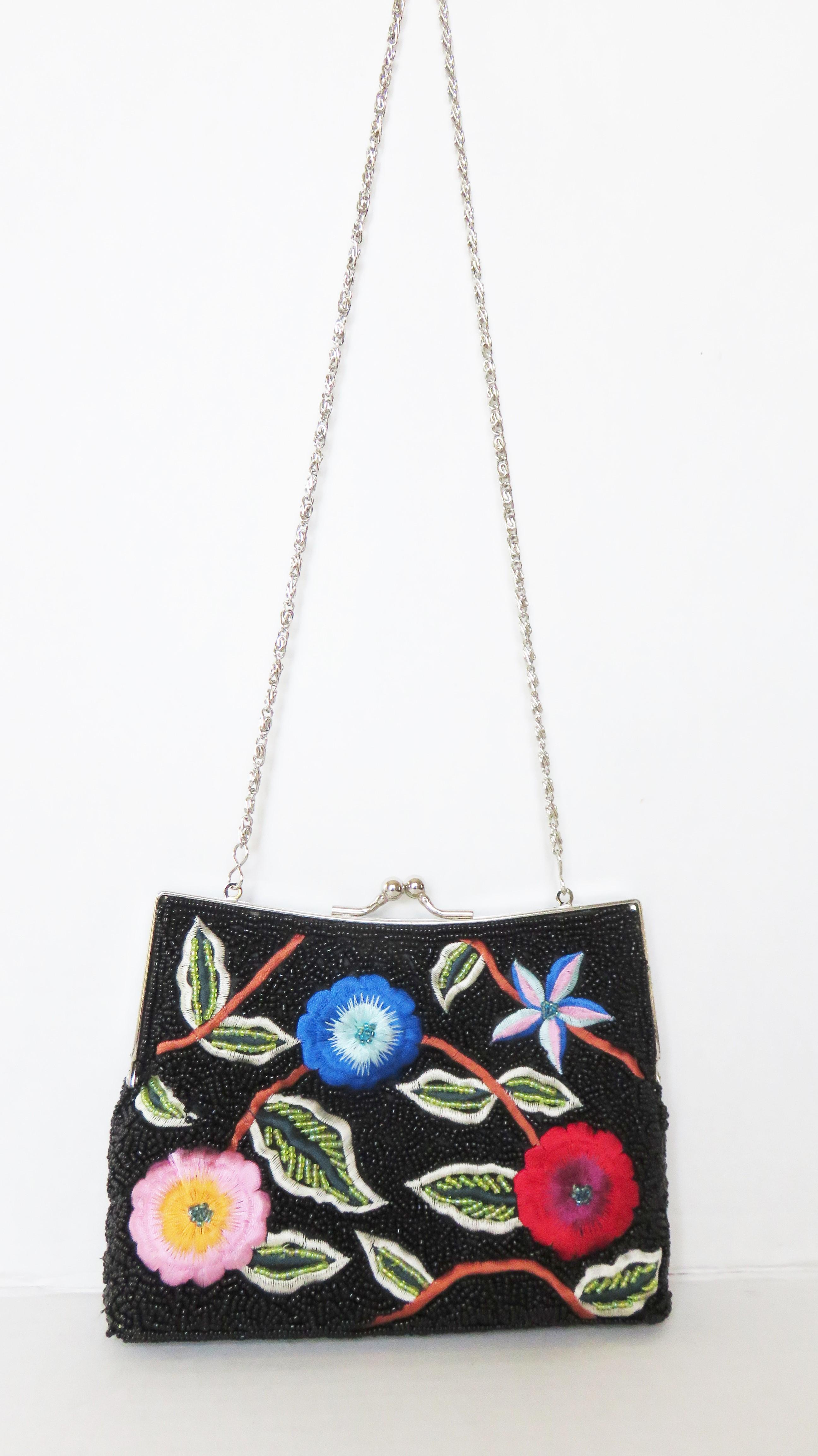 Beaded and Embroidery Clutch with Optional Chain Shoulder Strap 1980s For Sale 1
