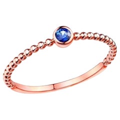 Beaded Band Round Sapphire 14K Rose Gold Ring