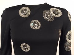 Beaded Black Jersey Top Asymmetrical Design of Rhinestones and Bugle Beads