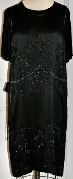Beaded Black Silk Flapper Dress