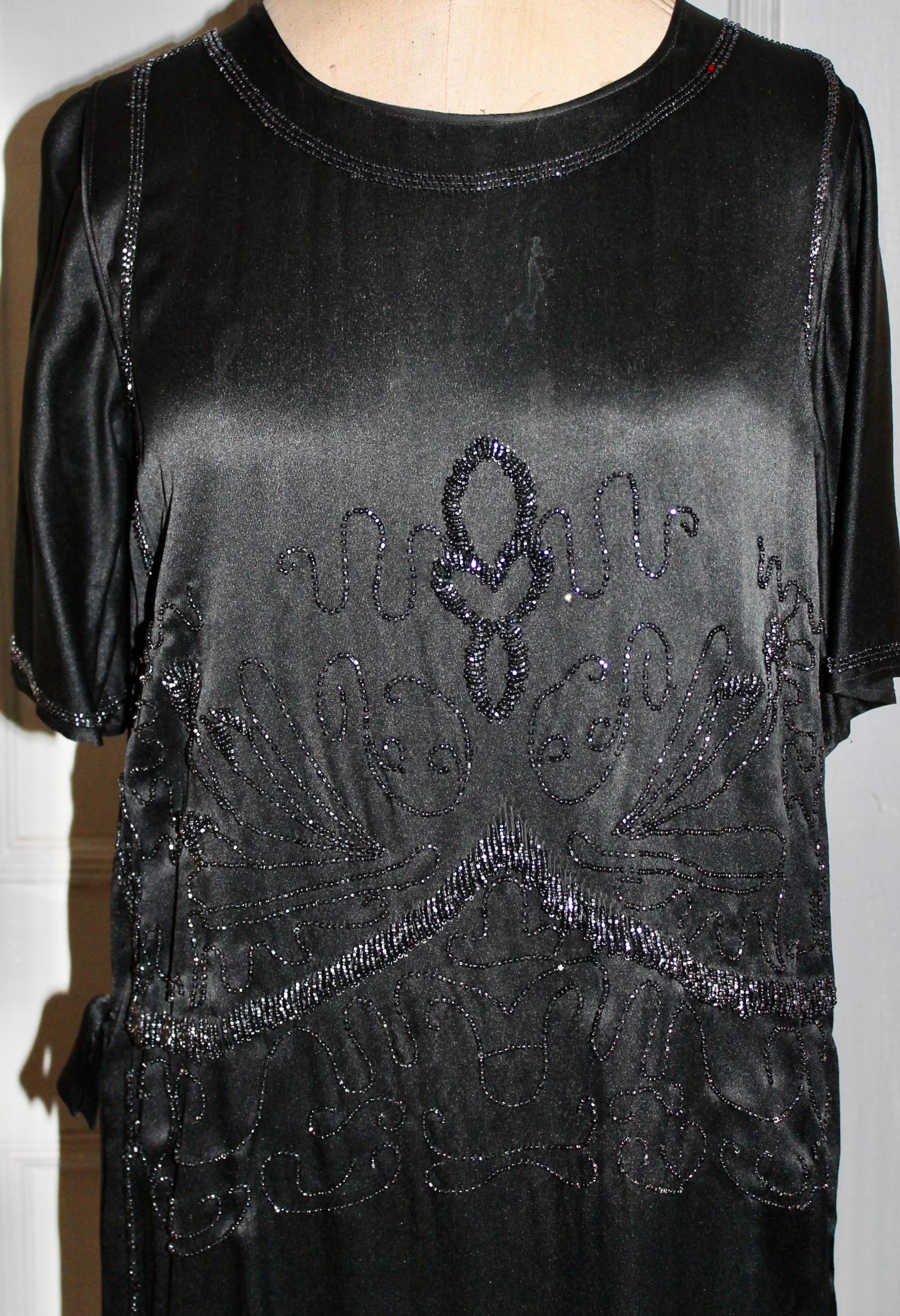Beaded Black Silk Flapper Dress In Good Condition For Sale In Sharon, CT