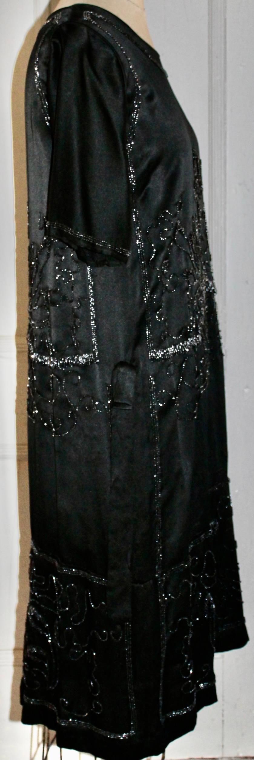 Beaded Black Silk Flapper Dress For Sale 3
