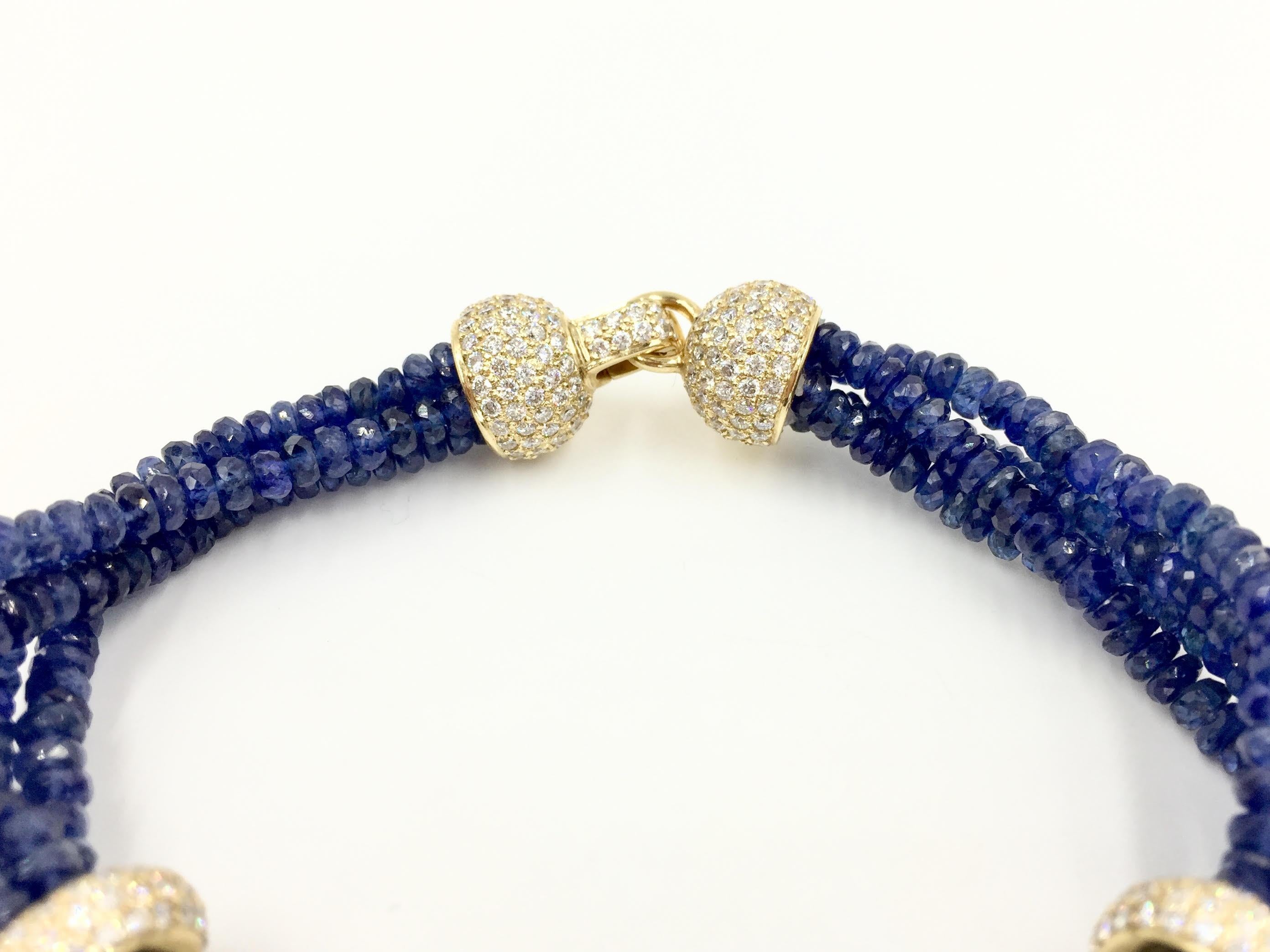 Women's Beaded Blue Sapphire and Diamond Four Strand 18 Karat Bracelet