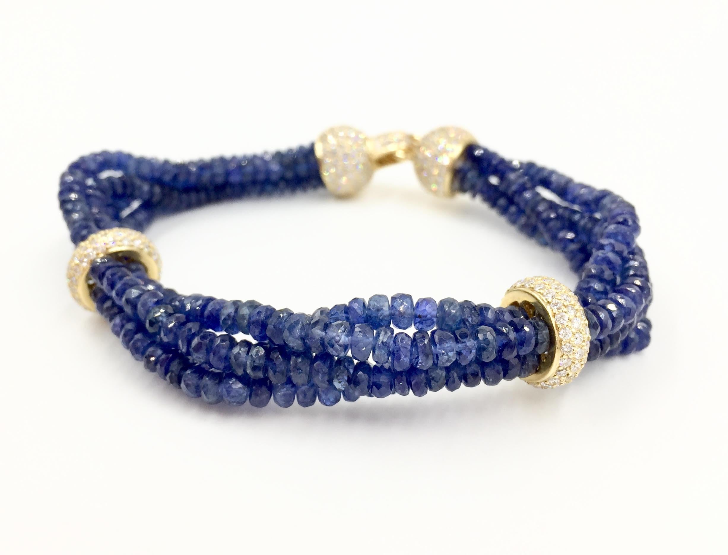 Beaded Blue Sapphire and Diamond Four Strand 18 Karat Bracelet 1