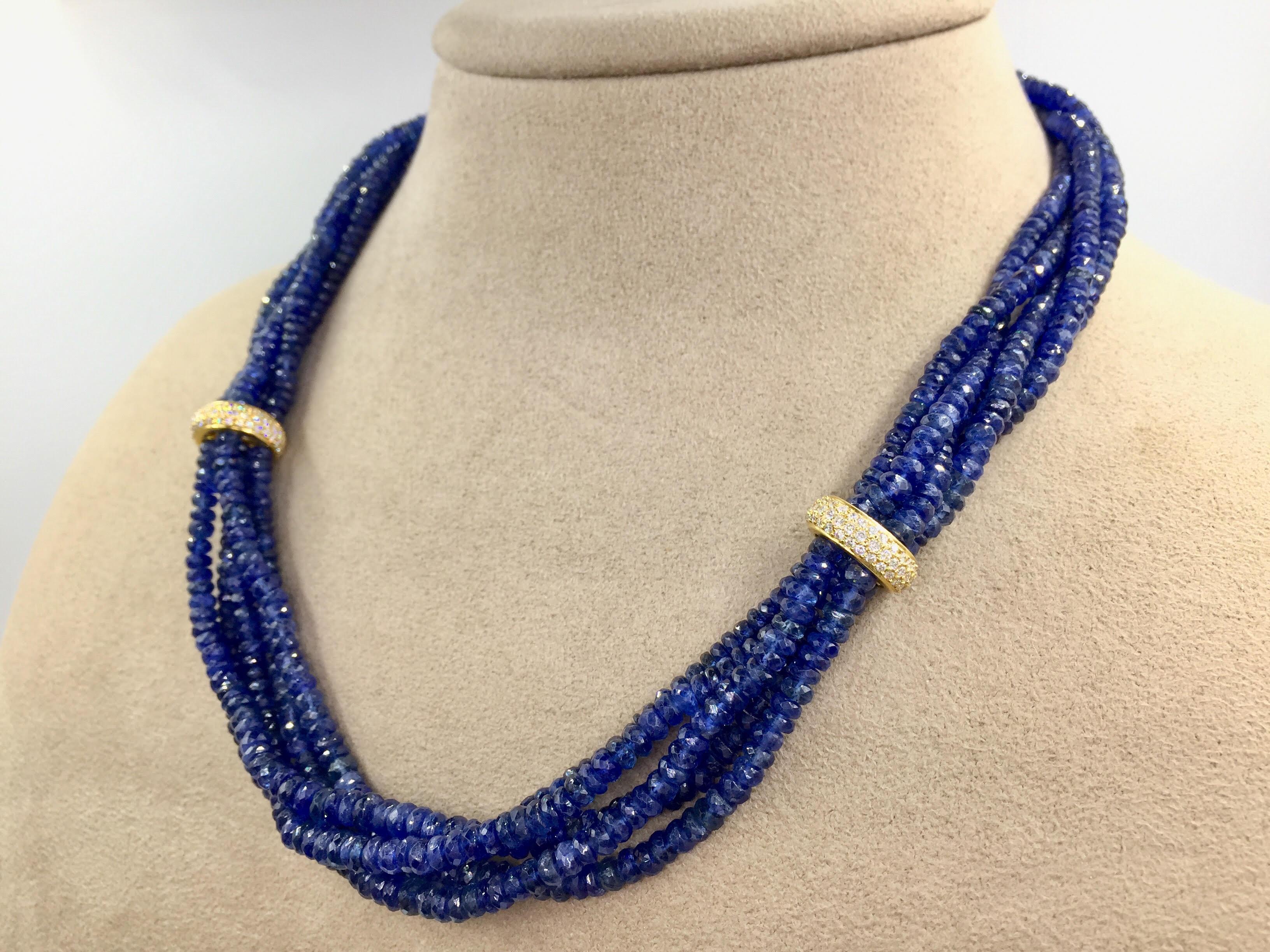 Revival Beaded Blue Sapphire and Diamond Multi-Strand 18 Karat Necklace