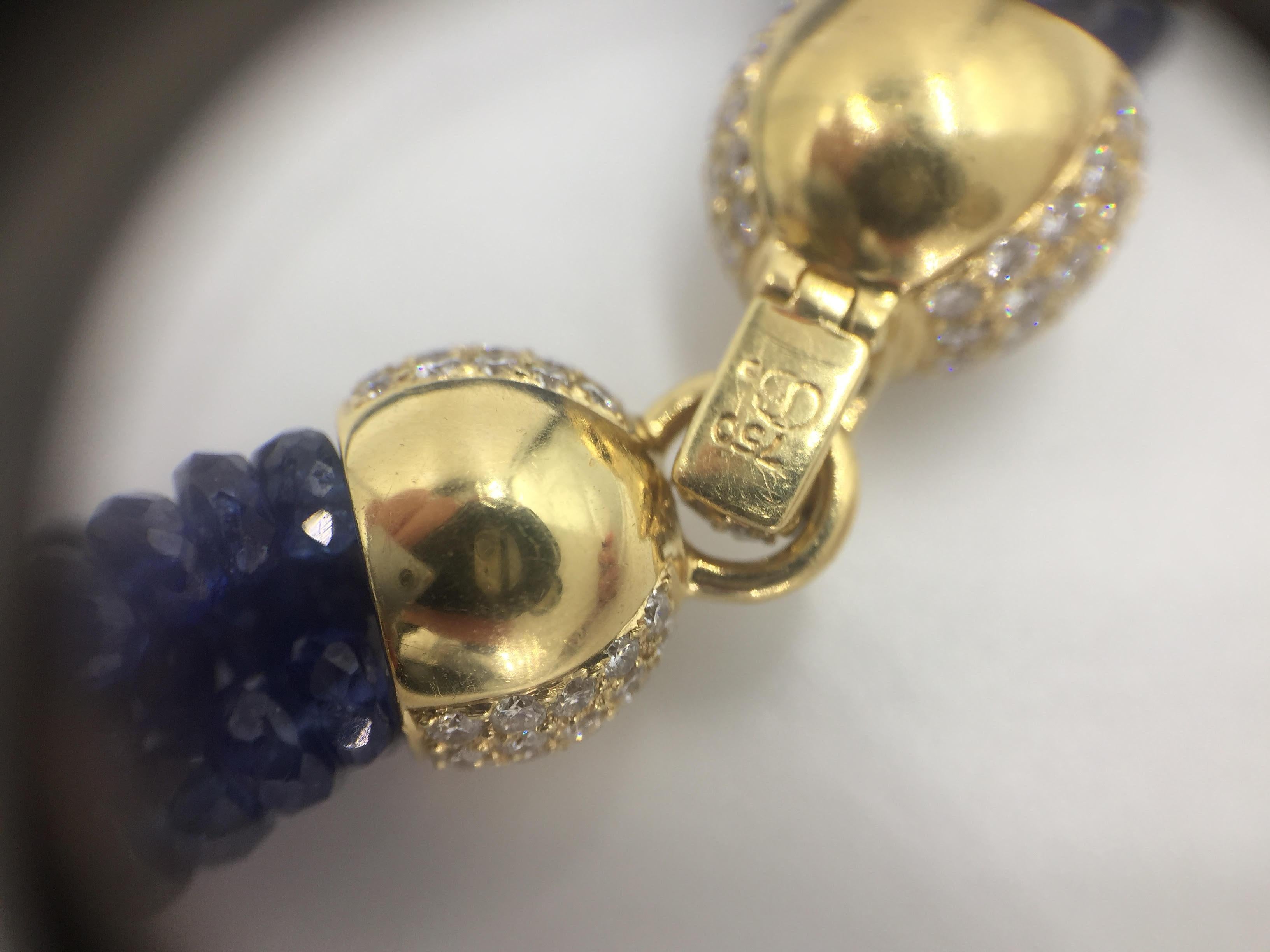Women's Beaded Blue Sapphire and Diamond Multi-Strand 18 Karat Necklace