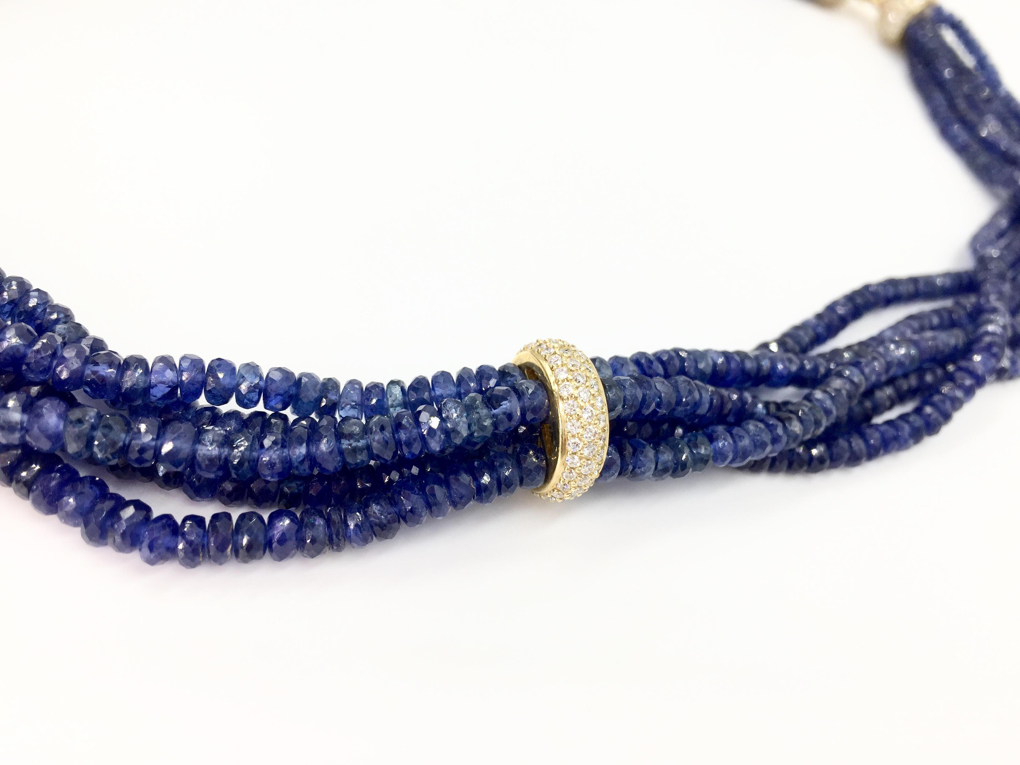 Beaded Blue Sapphire and Diamond Multi-Strand 18 Karat Necklace 1
