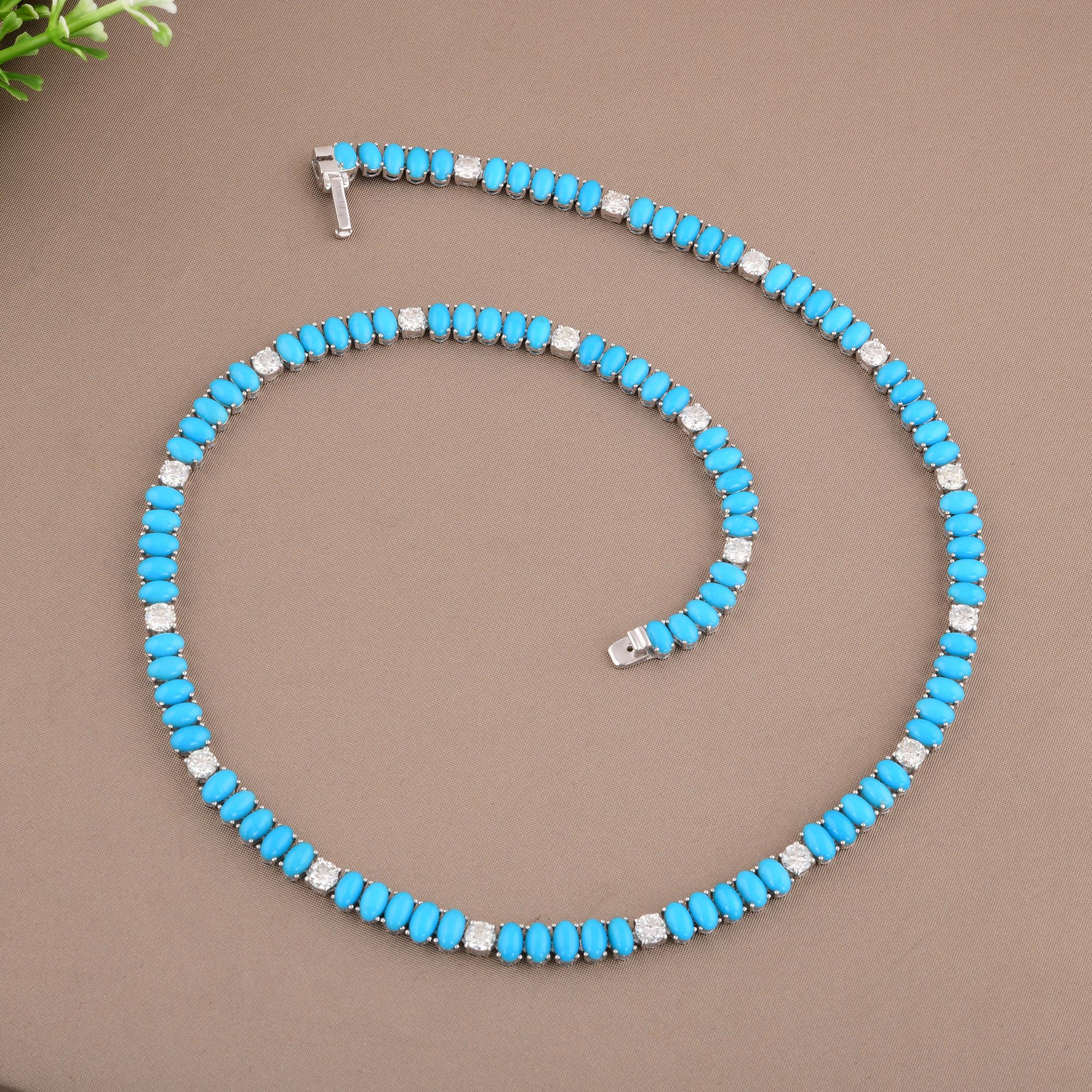 Collana con perline in turchese blu TCW22.42 e diamanti A Link Anniversary in oro bianco 18 carati In condizioni Nuovo in vendita a Diera, Dubai