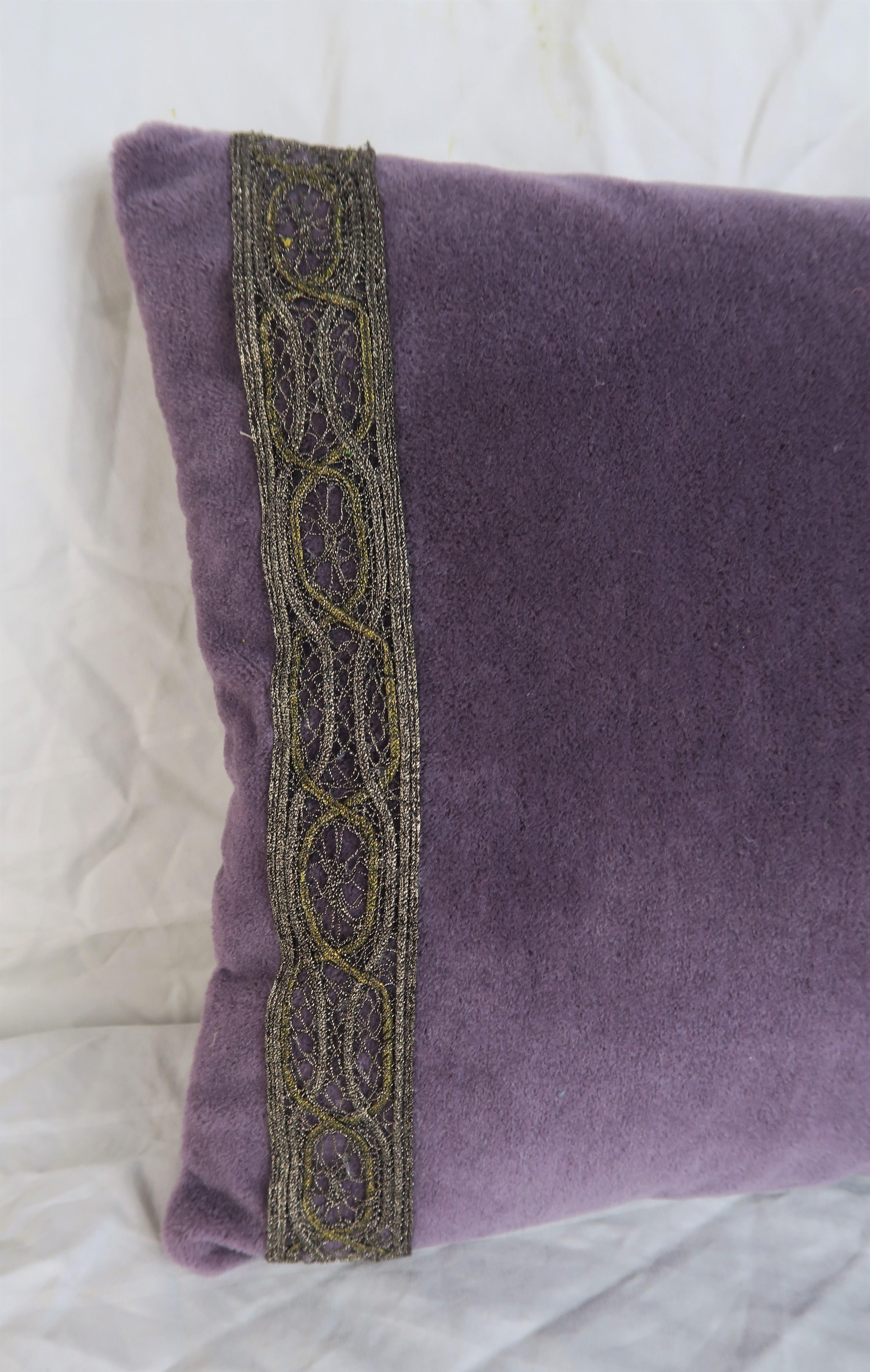 Other Beaded Bow Appliquéd Purple Velvet Pillows, Pair