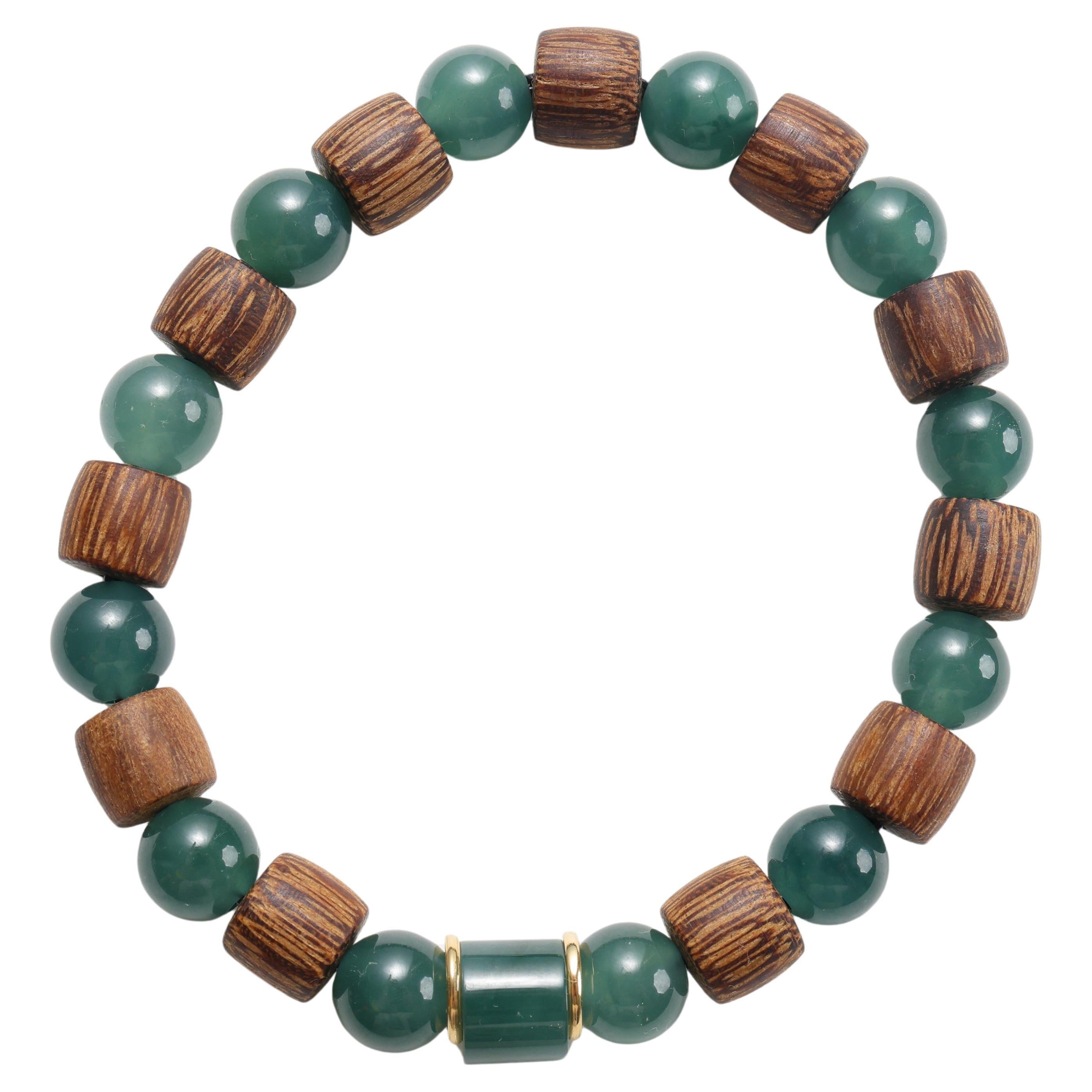 Jade Bracelet, Guatemalan Jadeite, Agarwood, & 18K Gold