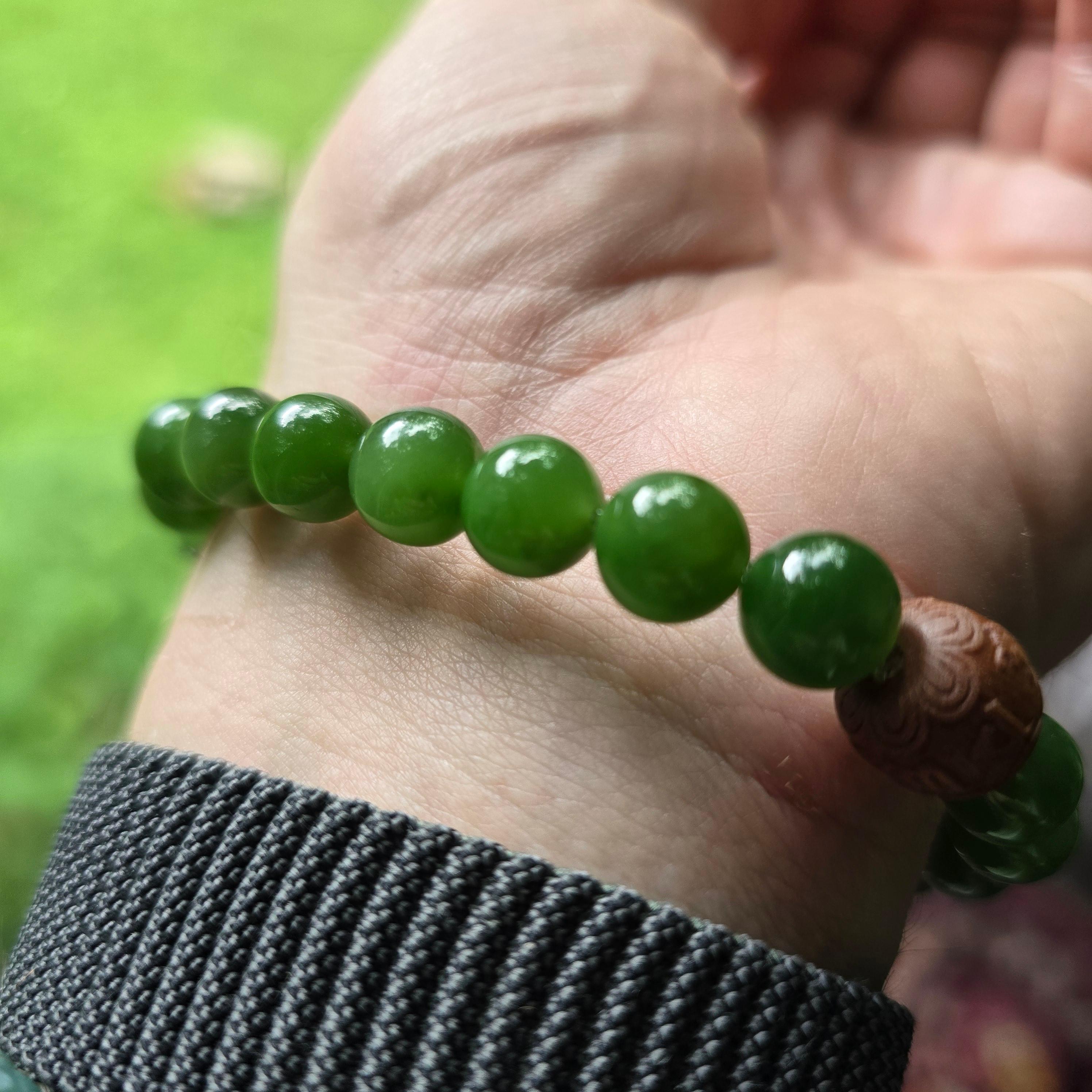 Jade Bracelet, Hetian Nephrite Jade, Rare Agarwood, & Silver, Stretch For Sale 2