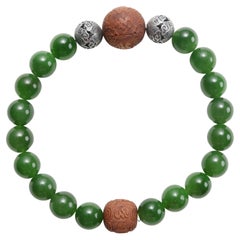 Bracelet extensible en jade néphrite Hetian, rare Agarwood et argent