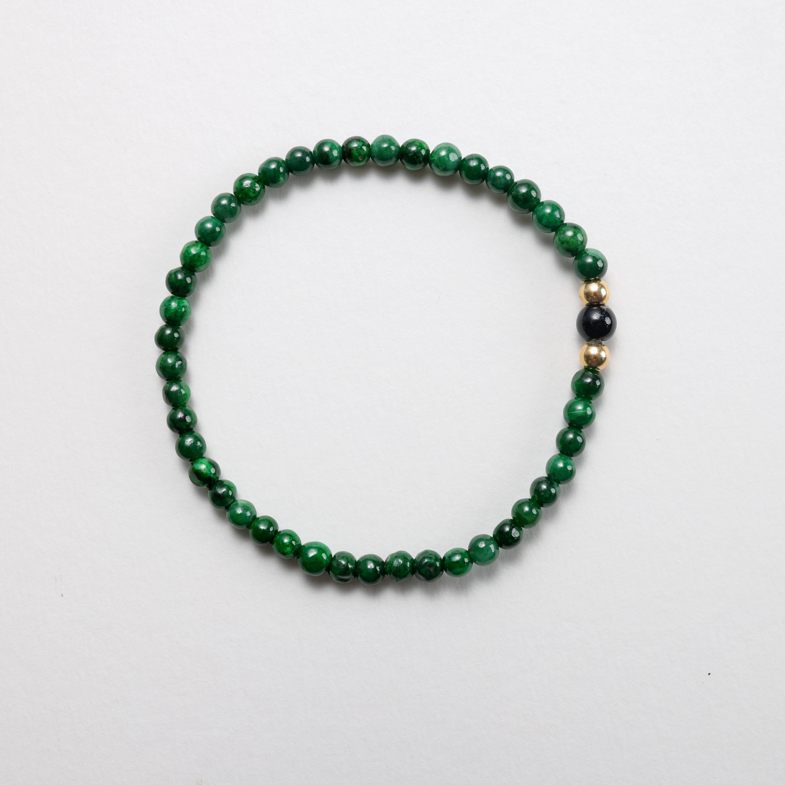 Artisan Jadeite Jade Bracelet Emerald Green, Stretch, Certified, 8 Inches For Sale